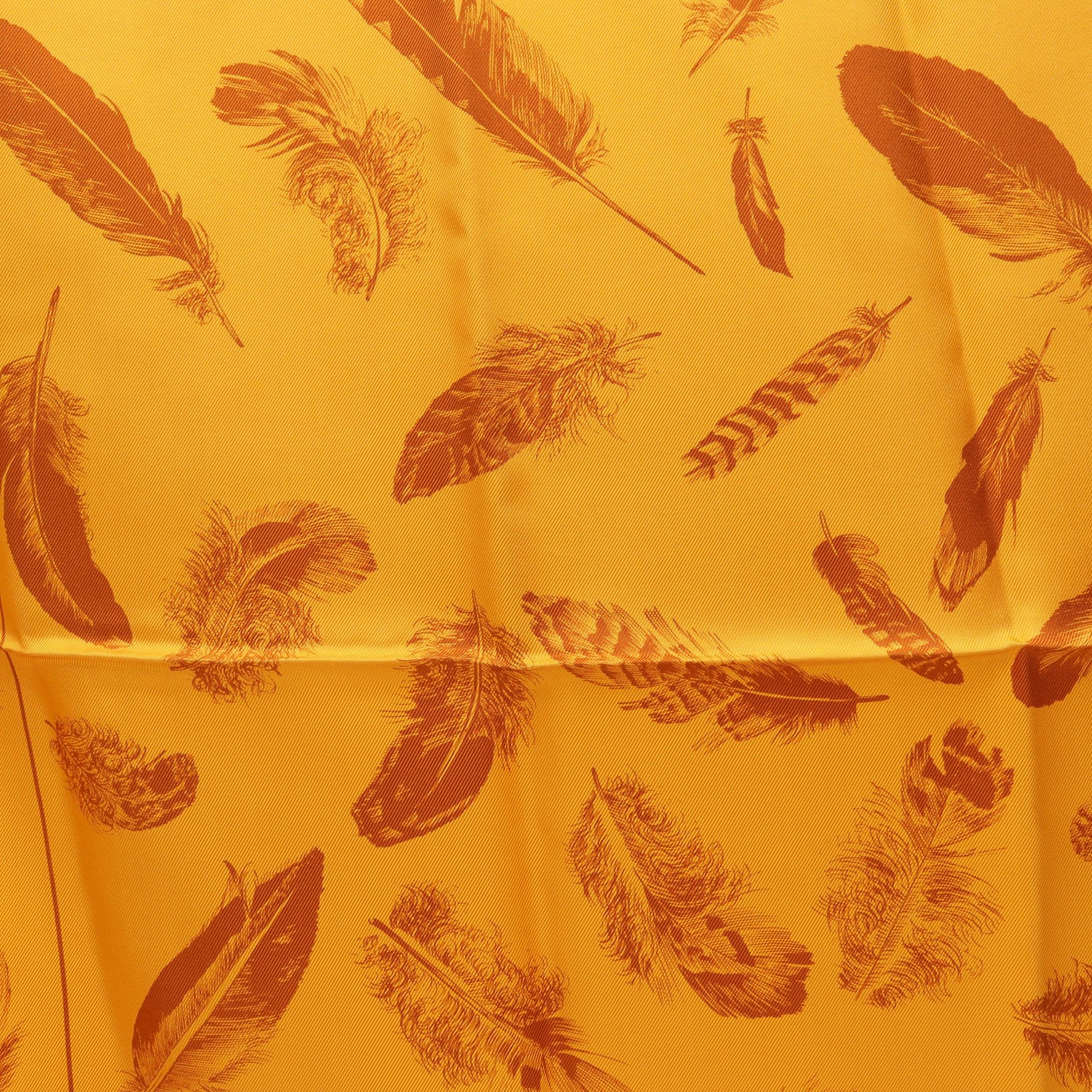 Hermes Hermes Carres 90 Plumes Par Henri De Linares Scarf Silk Orange Light Brown Size ONE SIZE - 4 Thumbnail