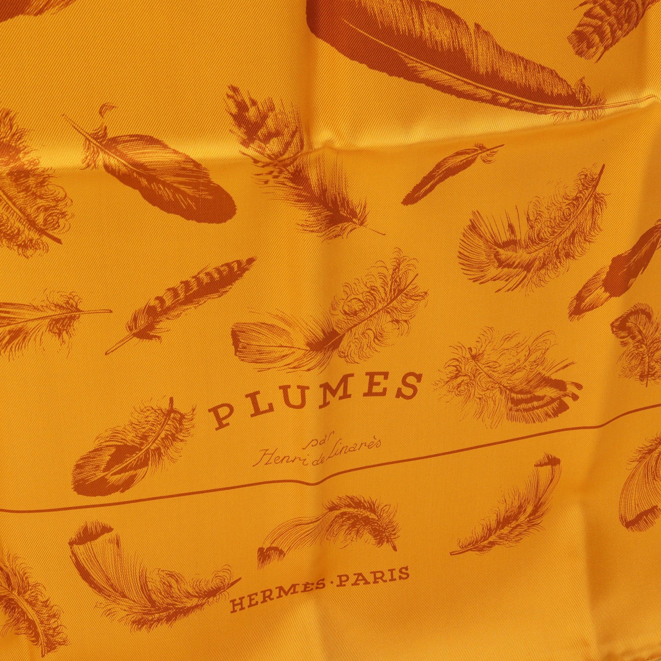 Hermes Hermes Carres 90 Plumes Par Henri De Linares Scarf Silk Orange Light Brown Size ONE SIZE - 5 Thumbnail