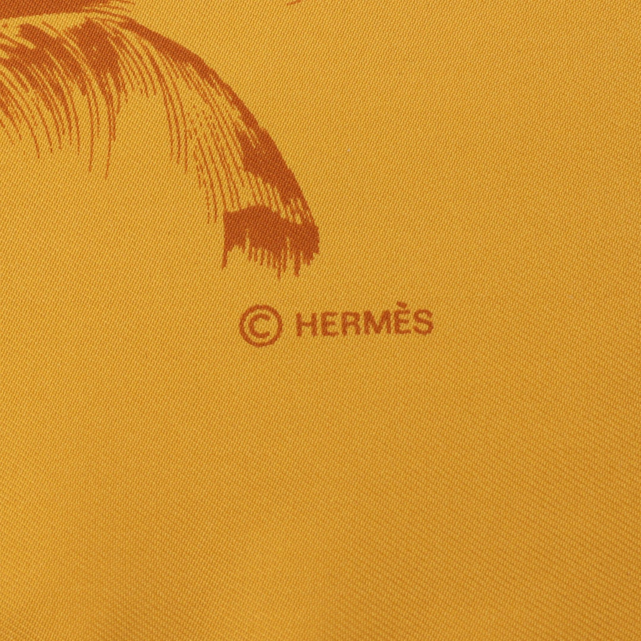 Hermes Hermes Carres 90 Plumes Par Henri De Linares Scarf Silk Orange Light Brown Size ONE SIZE - 2 Thumbnail