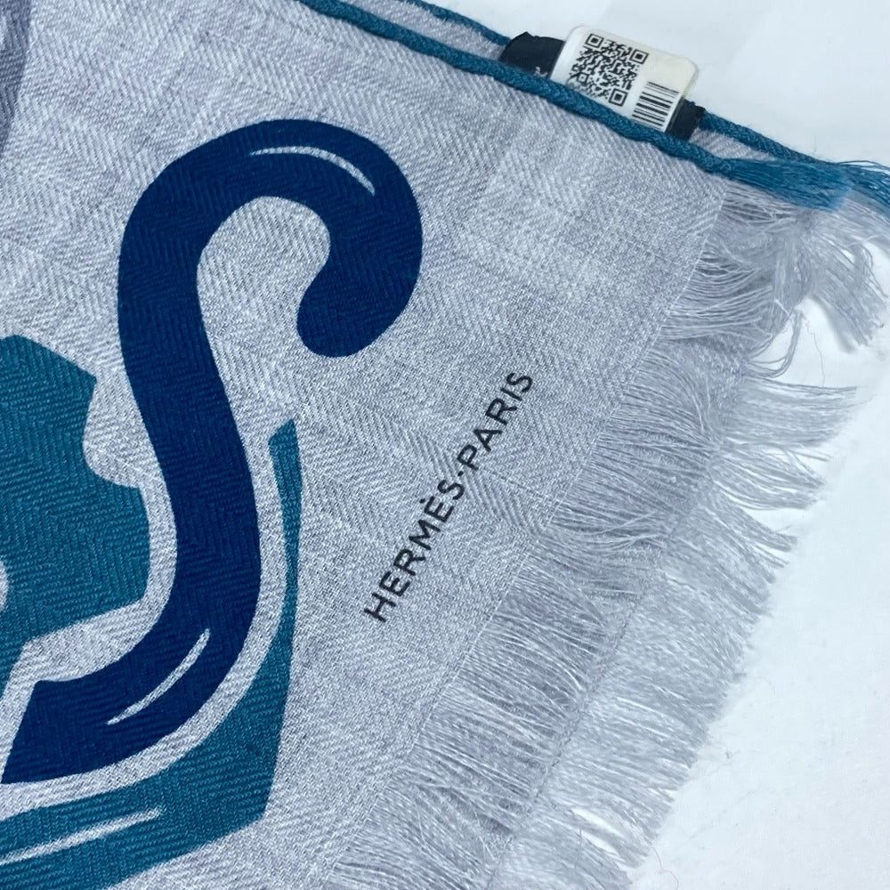 Hermes Hermes H693863T 03 Fringe Shawl Stall Rectangle Harness Garden Of Harnesse Scarf Cashmere Men Gris Cine. Yellow Green Blue Size ONE SIZE - 9 Thumbnail