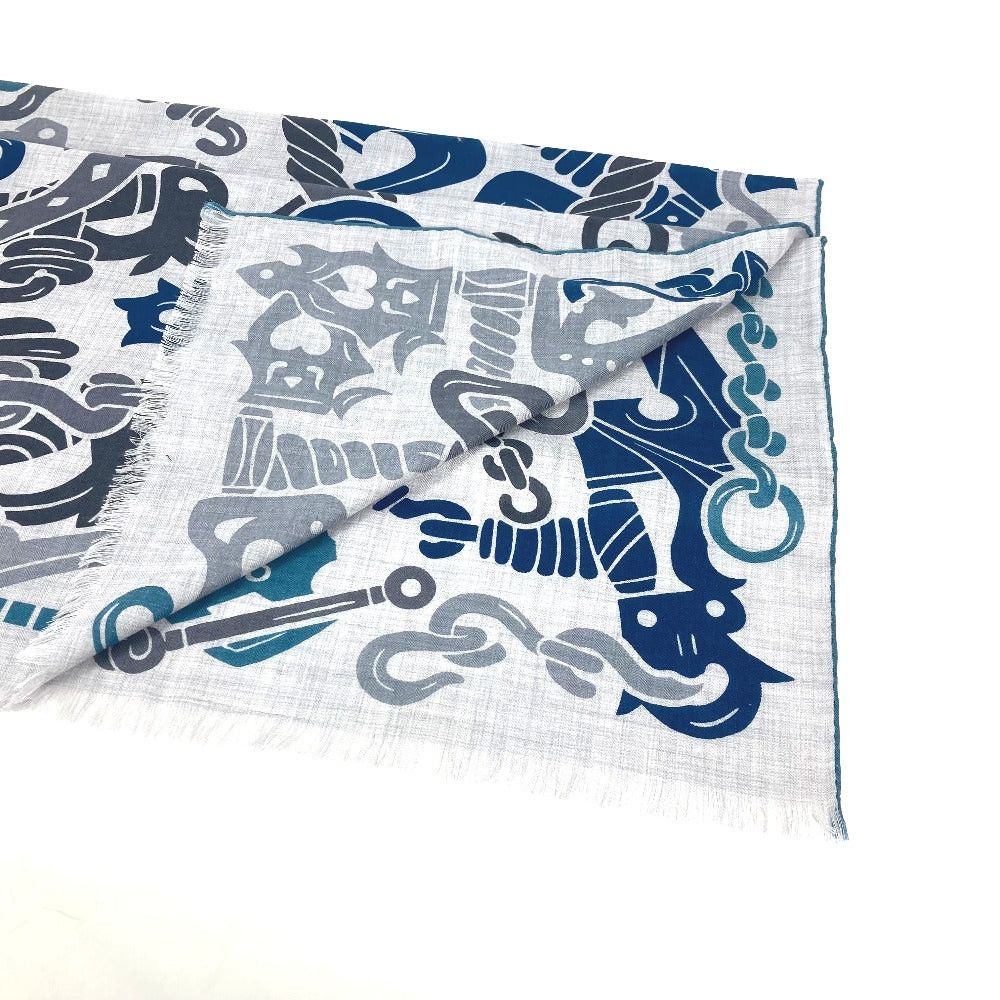 Hermes Hermes H693863T 03 Fringe Shawl Stall Rectangle Harness Garden Of Harnesse Scarf Cashmere Men Gris Cine. Yellow Green Blue Size ONE SIZE - 4 Thumbnail