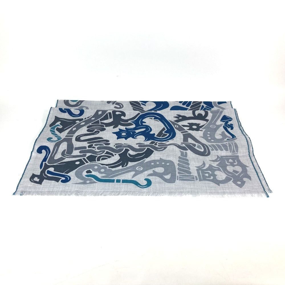 Hermes Hermes H693863T 03 Fringe Shawl Stall Rectangle Harness Garden Of Harnesse Scarf Cashmere Men Gris Cine. Yellow Green Blue Size ONE SIZE - 3 Thumbnail