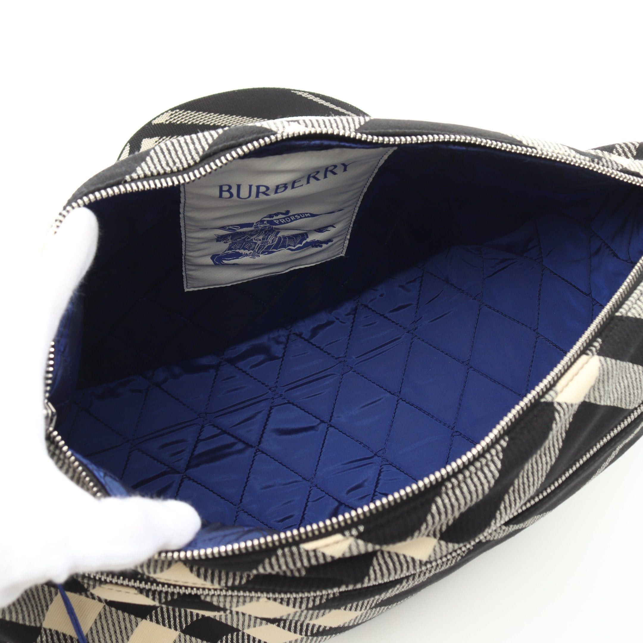 Burberry Burberry Large Shield Messenger Bag Shoulder Check Fabric Black Off White Size ONE SIZE - 3 Thumbnail