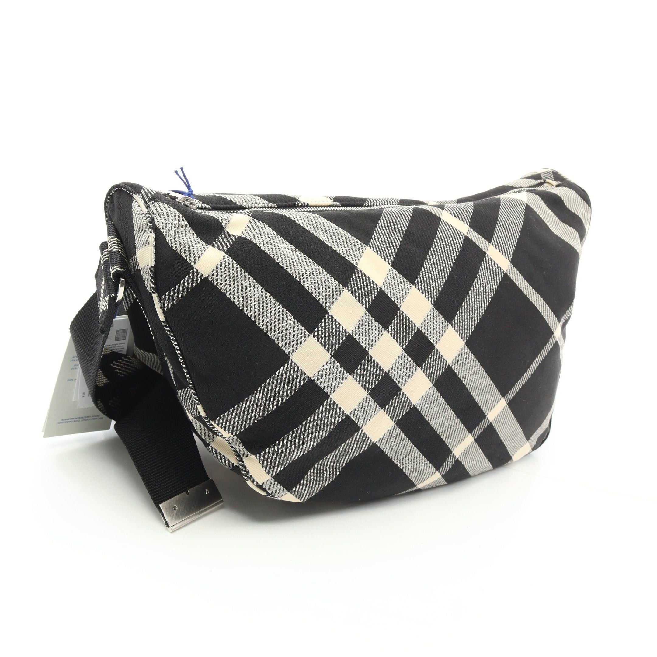 Burberry Burberry Large Shield Messenger Bag Shoulder Check Fabric Black Off White Size ONE SIZE - 2 Thumbnail