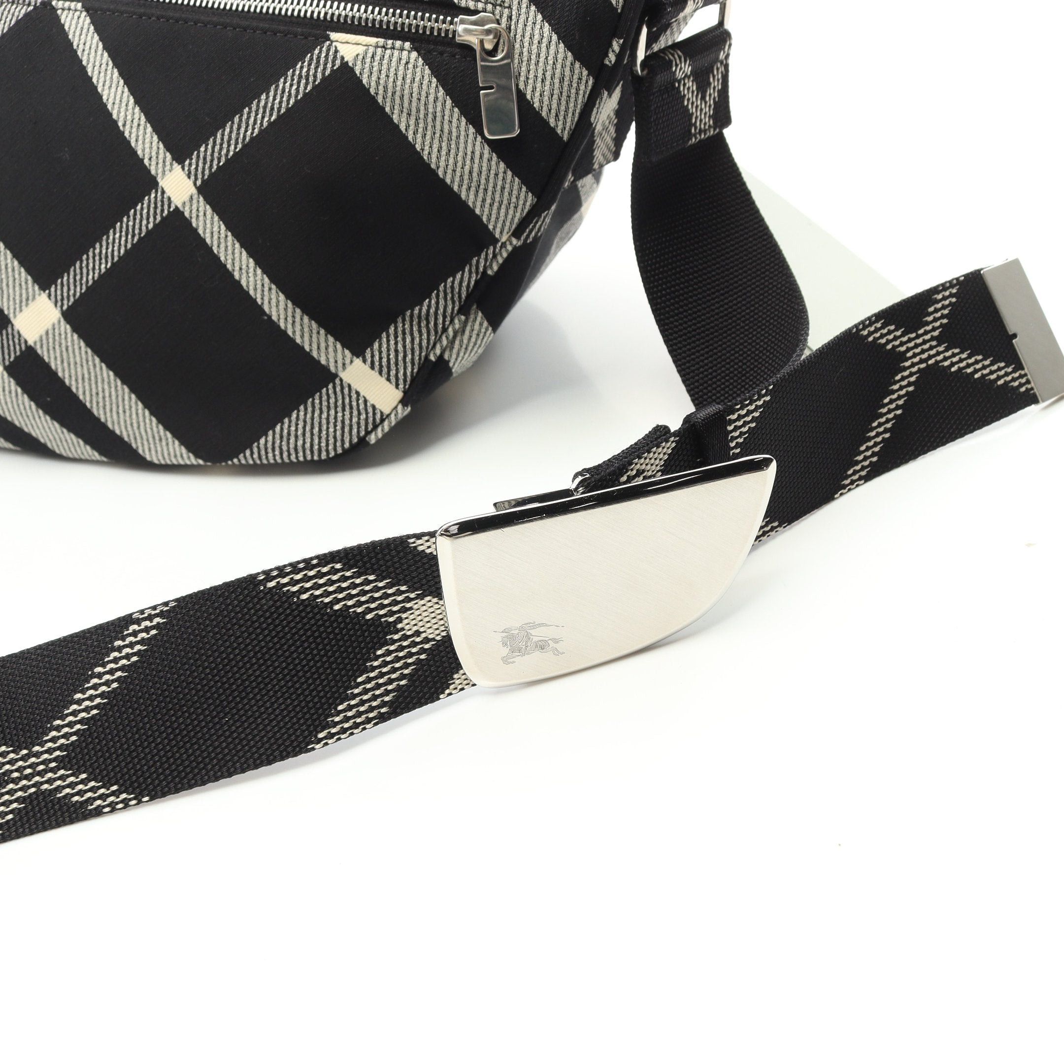 Burberry Burberry Large Shield Messenger Bag Shoulder Check Fabric Black Off White Size ONE SIZE - 5 Thumbnail