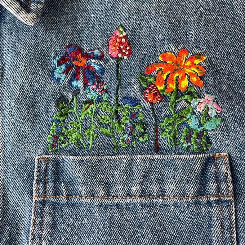 Louis Vuitton washed blue embroidered floral denim jacket-zp