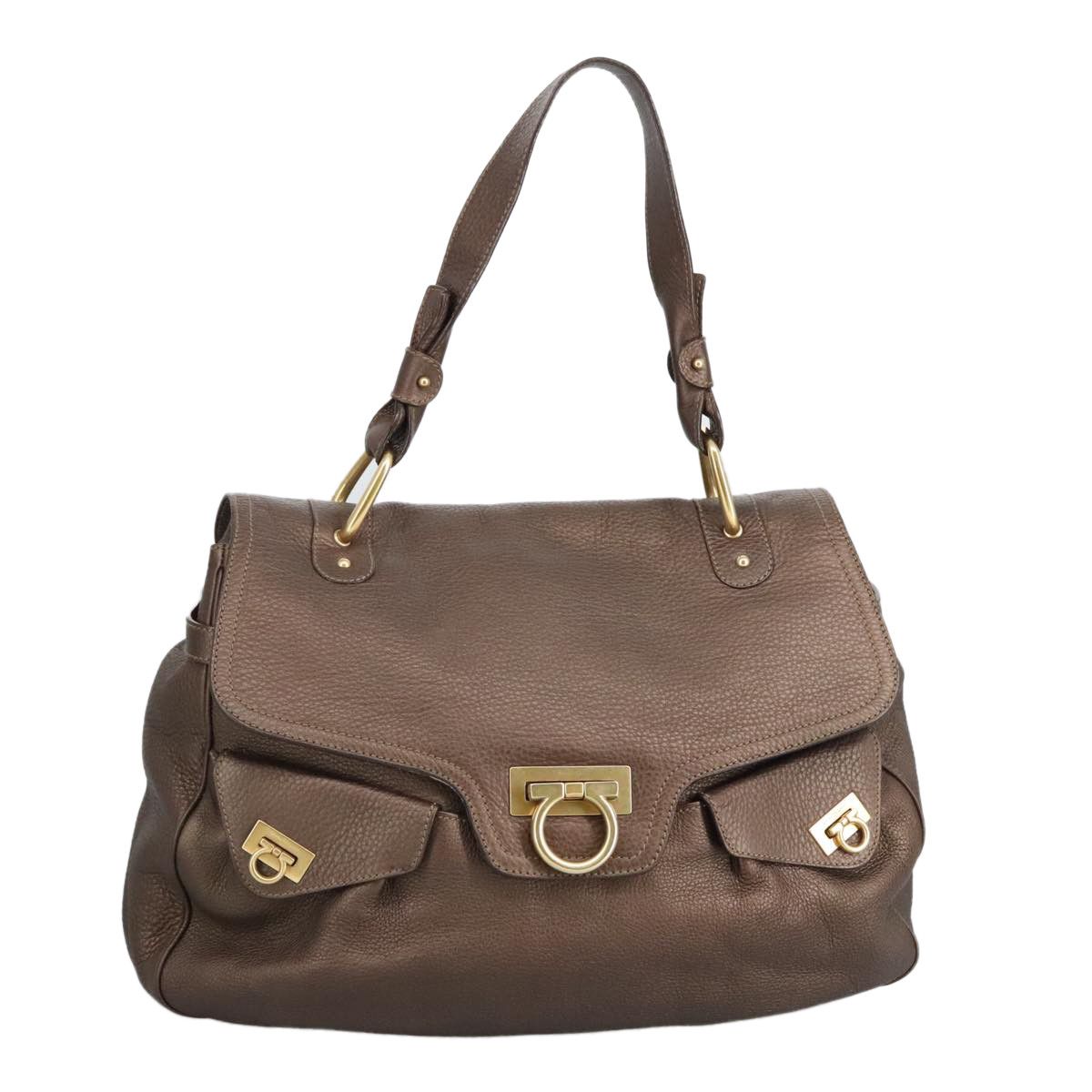 Salvatore Ferragamo Gancini Brown Leather Shoulder Bag (Pre-Owned) Size ONE SIZE - 13 Thumbnail