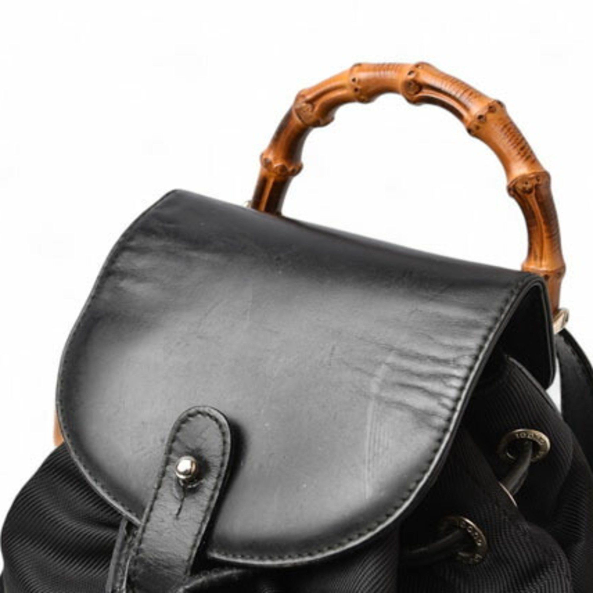 Gucci GUCCI Bamboo Backpack Canvas Leather Black Size ONE SIZE - 6 Thumbnail