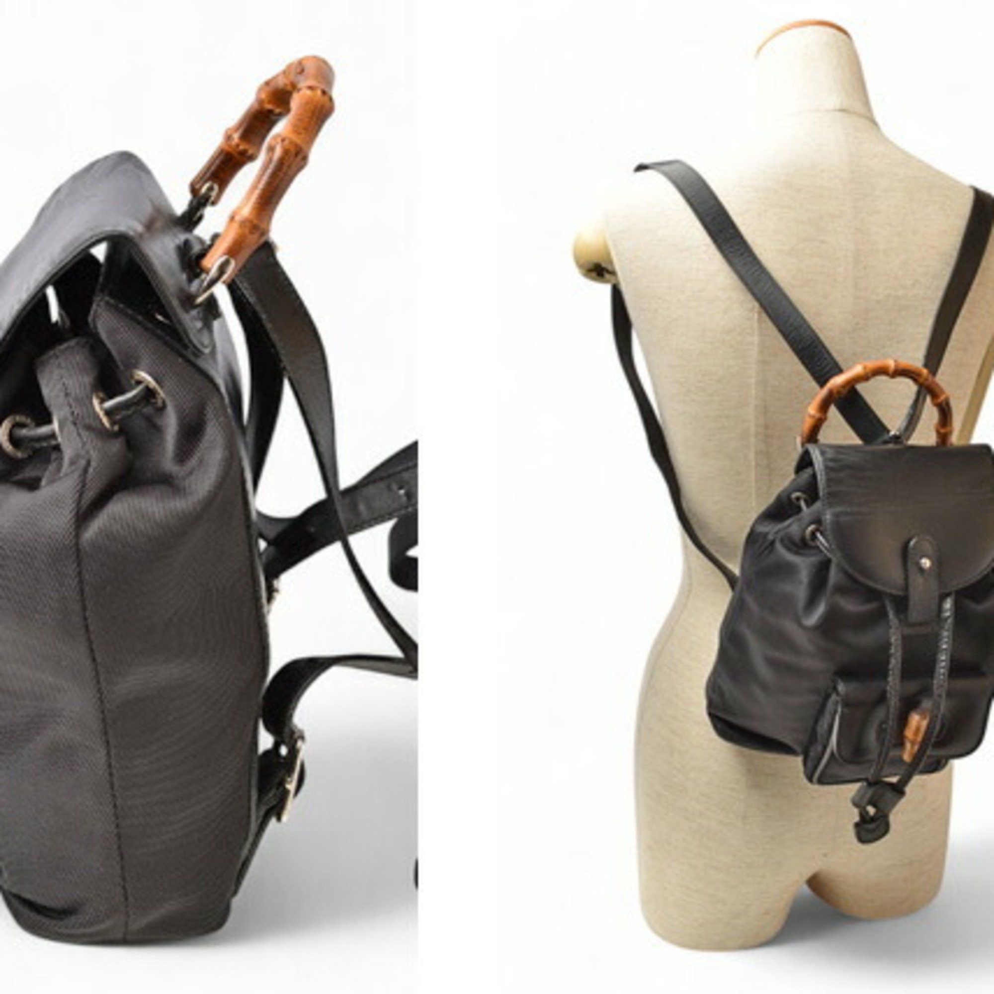 Gucci GUCCI Bamboo Backpack Canvas Leather Black Size ONE SIZE - 3 Thumbnail