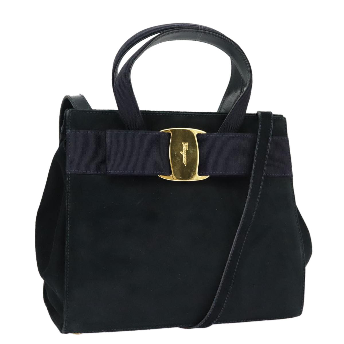 Salvatore Ferragamo Navy Suede Handbag (Pre-Owned) Size ONE SIZE - 16 Thumbnail