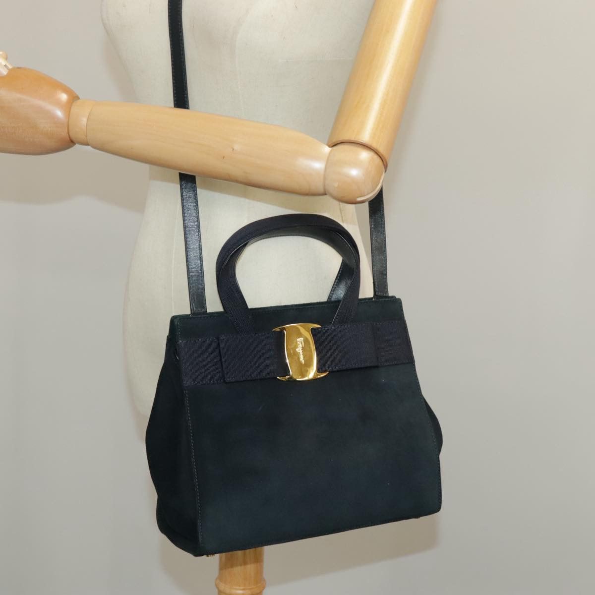 Salvatore Ferragamo Navy Suede Handbag (Pre-Owned) Size ONE SIZE - 14 Thumbnail