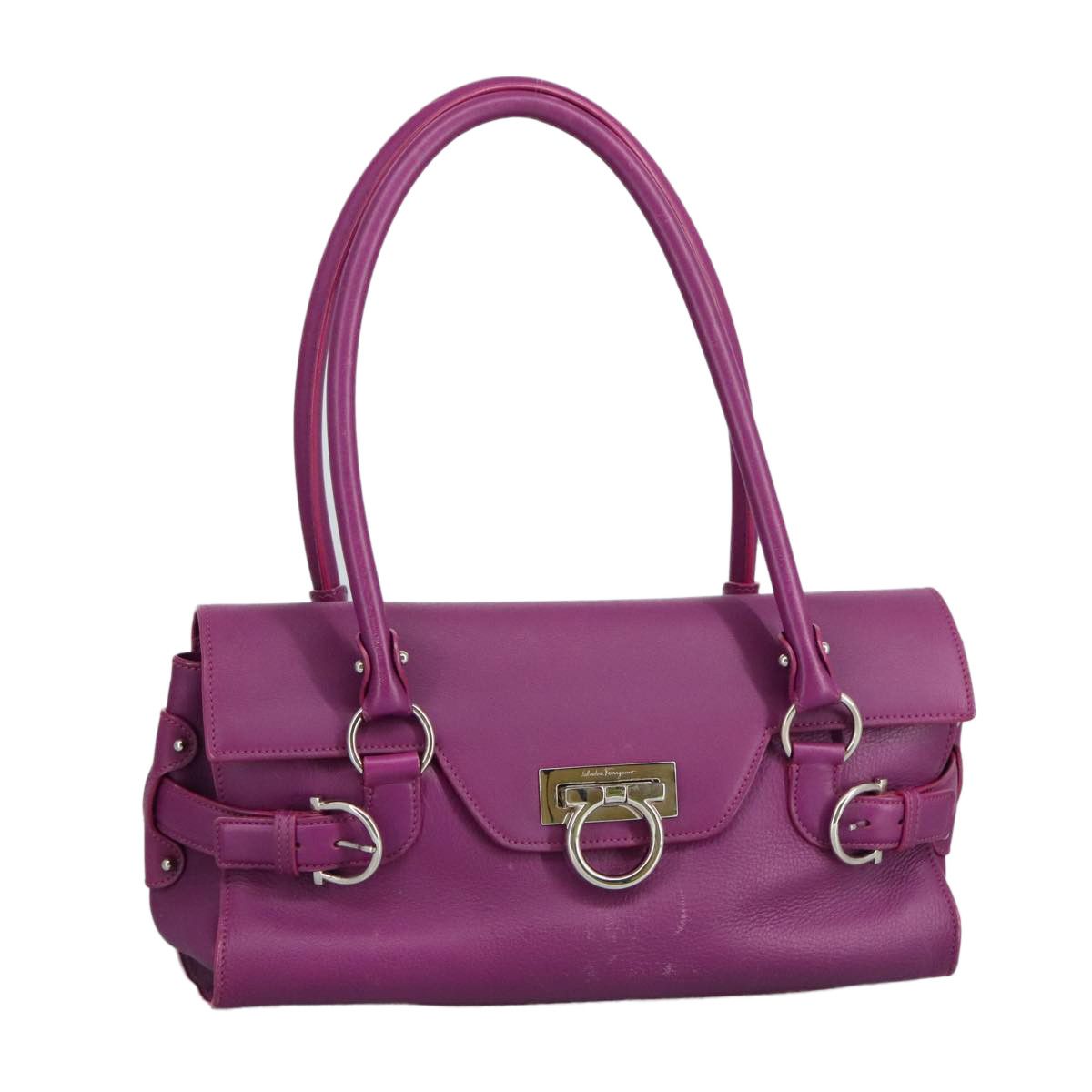 Salvatore Ferragamo Gancini Purple Leather Shoulder Bag (Pre-Owned) Size ONE SIZE - 16 Thumbnail