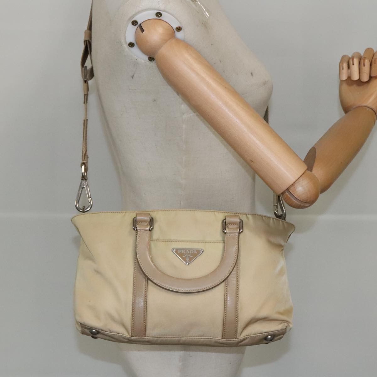Prada Triangle Logo Beige Synthetic Handbag (Pre-Owned) Size ONE SIZE - 17 Thumbnail