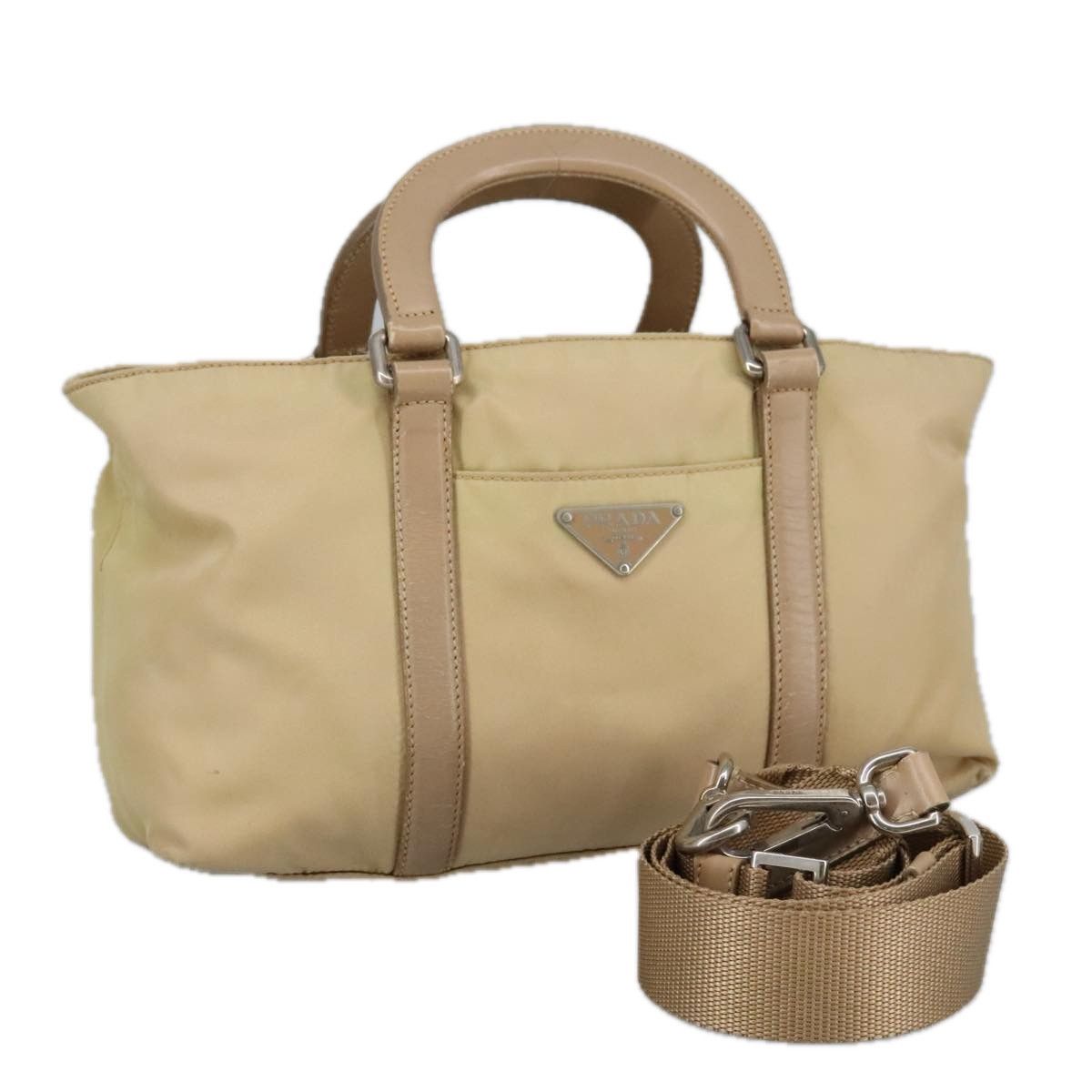 Prada Triangle Logo Beige Synthetic Handbag (Pre-Owned) Size ONE SIZE - 18 Thumbnail