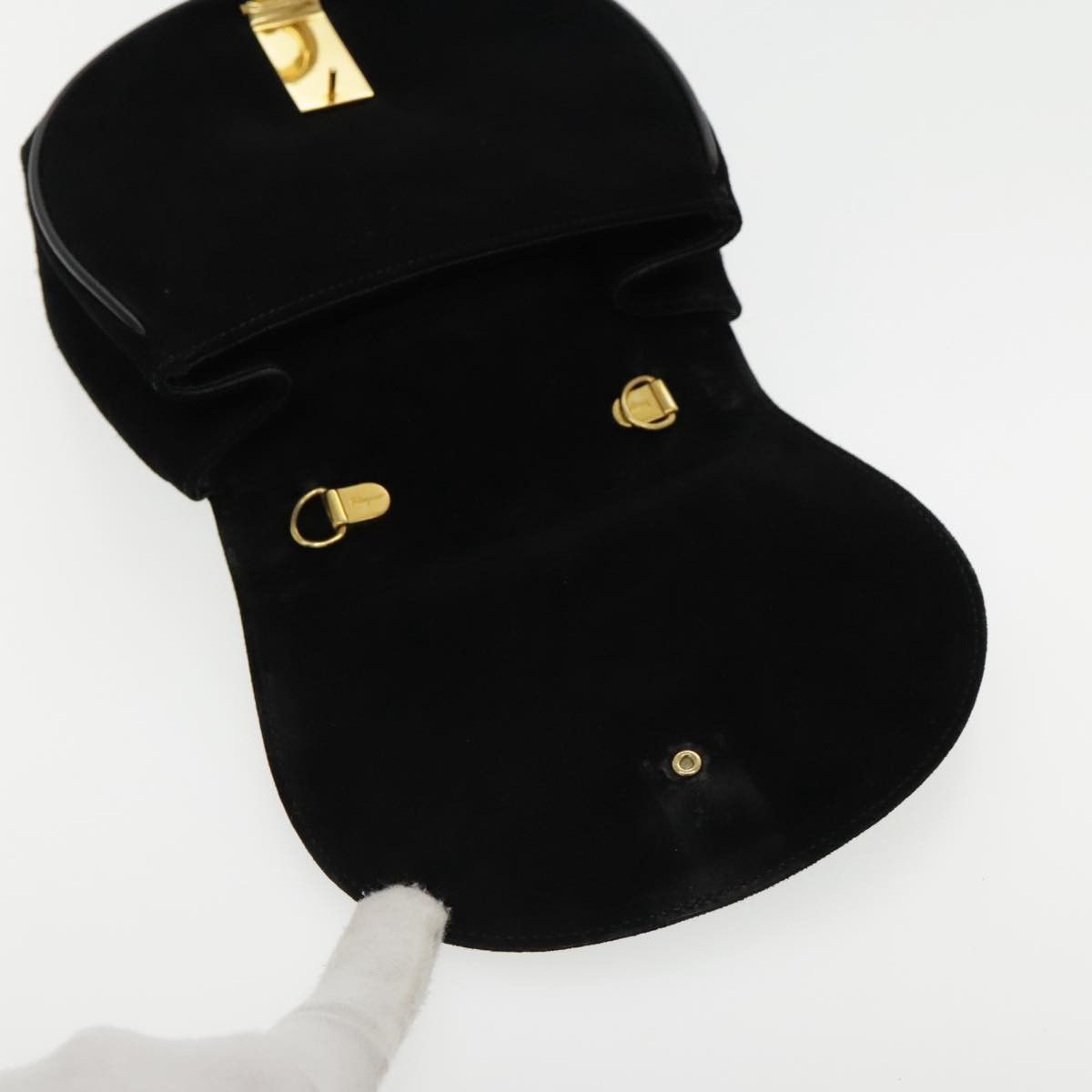 Salvatore Ferragamo Gancini Black Suede Shoulder Bag (Pre-Owned) Size ONE SIZE - 20 Thumbnail
