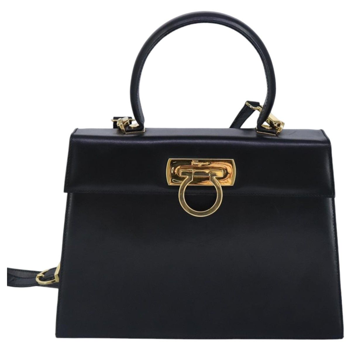Salvatore Ferragamo Gancini Black Leather Handbag (Pre-Owned) Size ONE SIZE - 17 Thumbnail