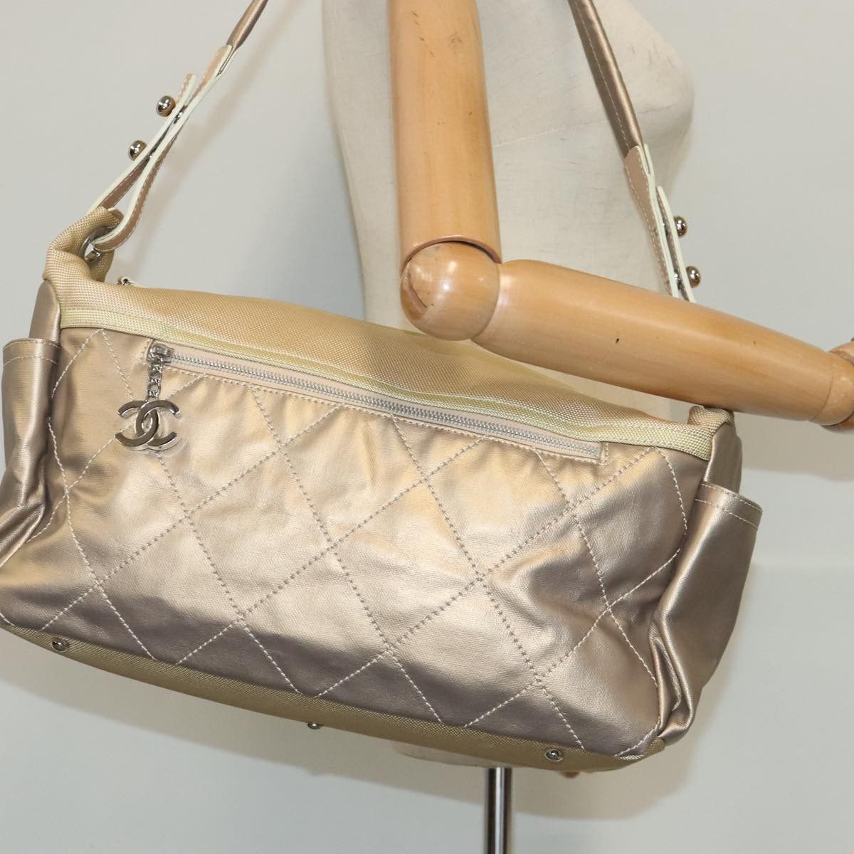 Chanel Paris Biarritz Gold Canvas Shoulder Bag (Pre-Owned) Size ONE SIZE - 11 Thumbnail