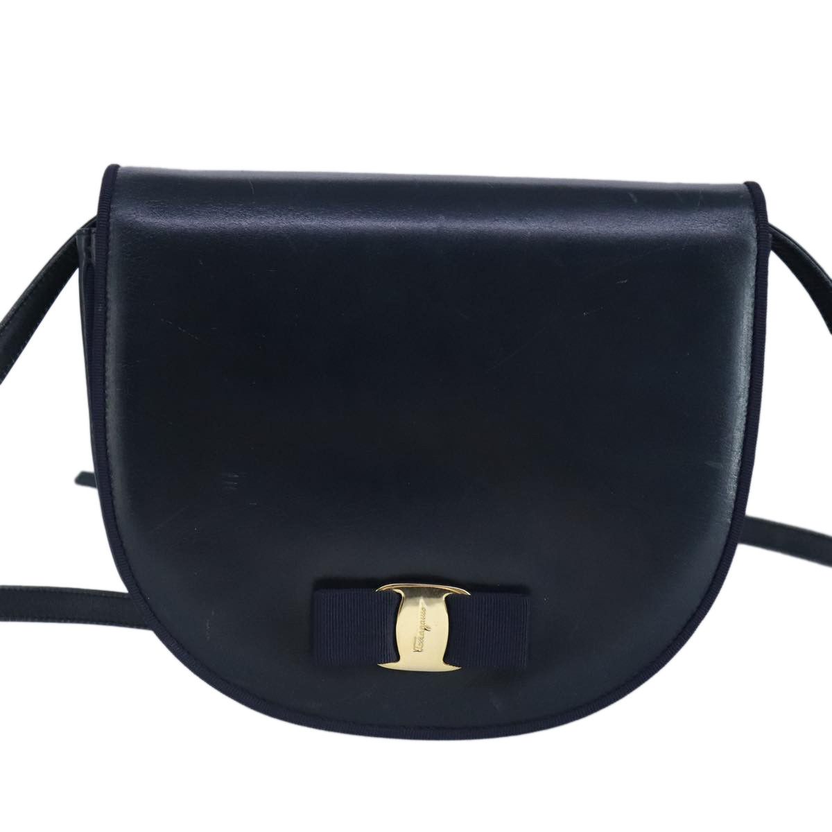Salvatore Ferragamo Vara Navy Leather Shoulder Bag (Pre-Owned) Size ONE SIZE - 16 Thumbnail