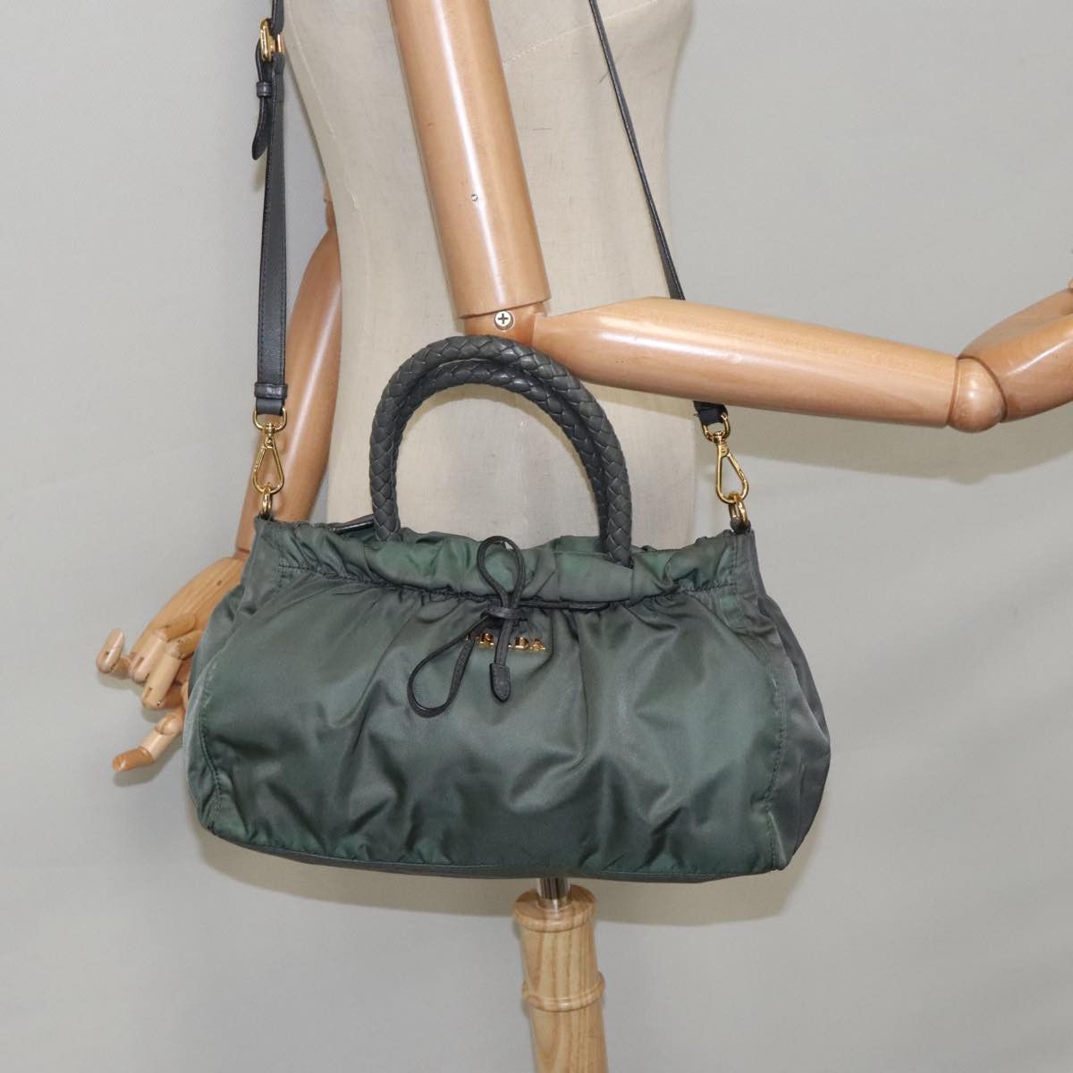 Prada Tessuto Khaki Synthetic Handbag (Pre-Owned) Size ONE SIZE - 16 Thumbnail