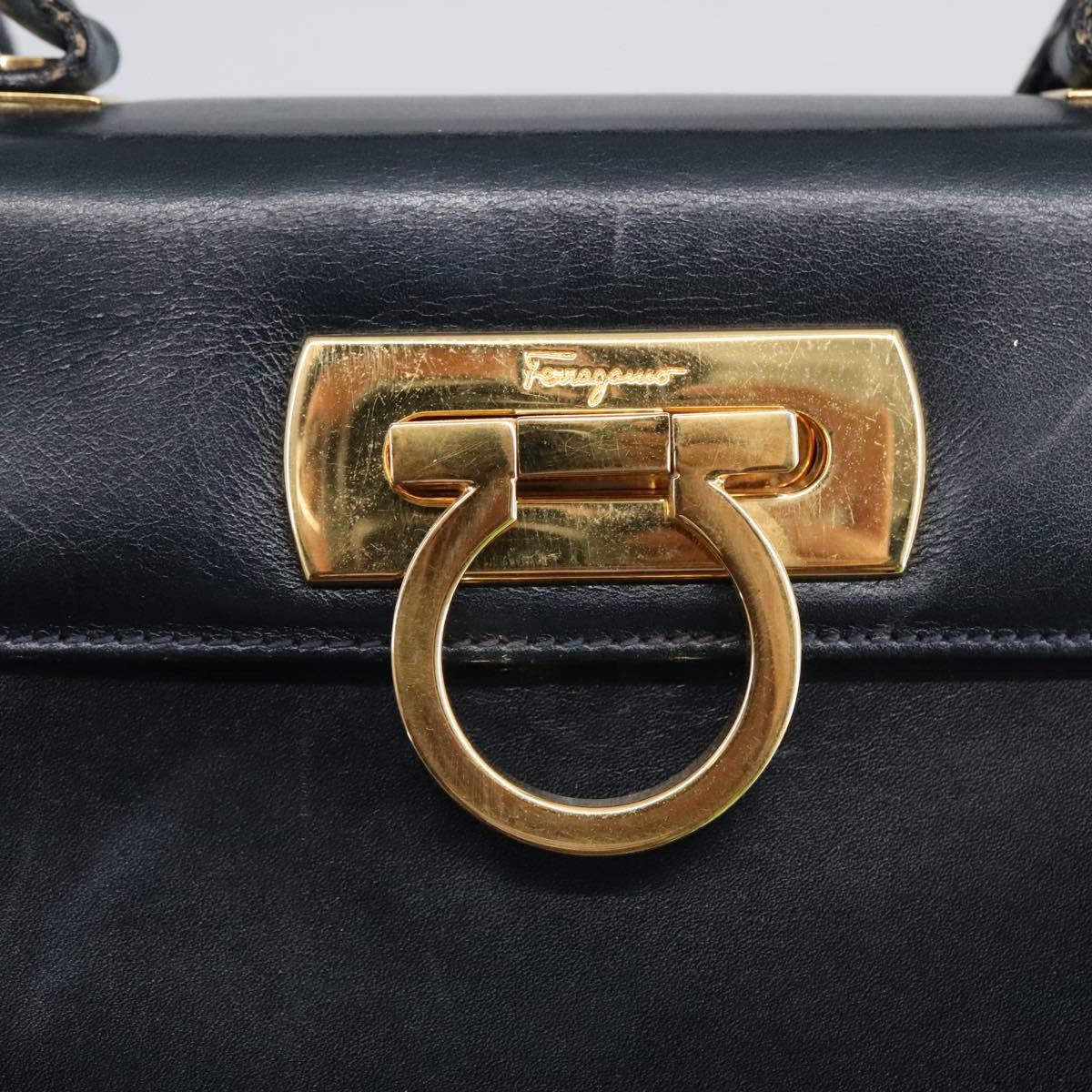 Salvatore Ferragamo Gancini Navy Leather Handbag (Pre-Owned) Size ONE SIZE - 7 Thumbnail