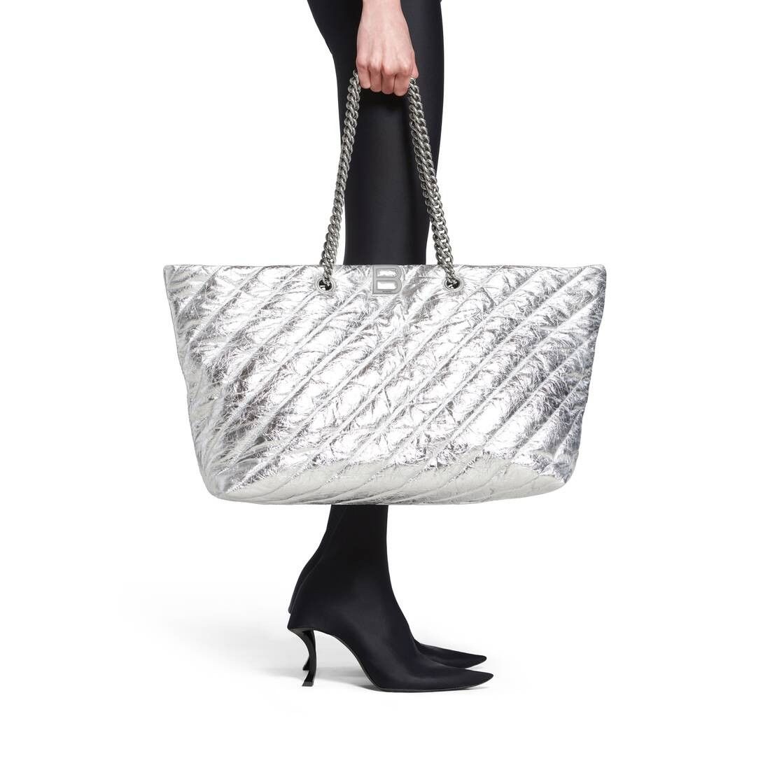 Balenciaga Crush Large Carry All Tote Bag Metallized Quilted in Silver Size ONE SIZE - 5 Thumbnail