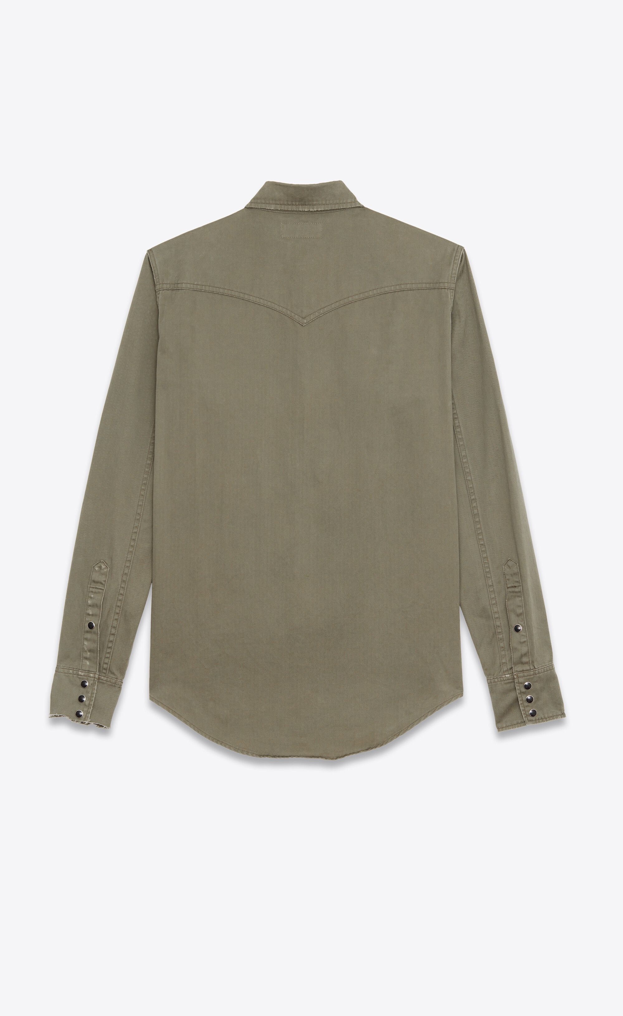 Saint Laurent Paris distressed classic western shirt in khaki stonewashed denim Size US XS / EU 42 / 0 - 2 Thumbnail