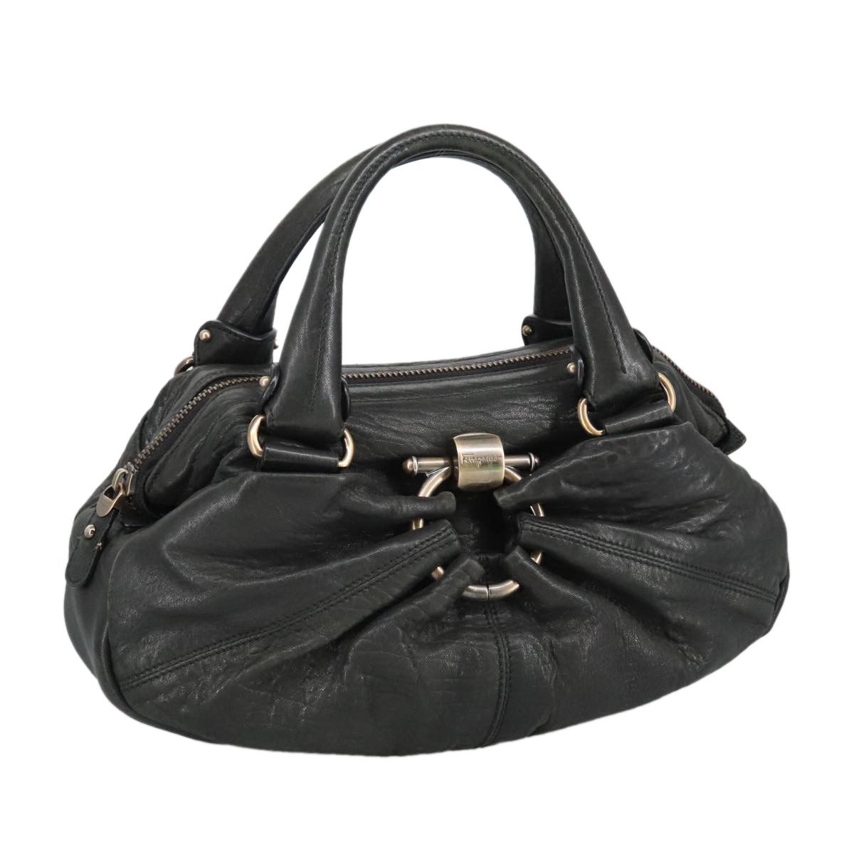 Salvatore Ferragamo Gancini Black Leather Handbag (Pre-Owned) Size ONE SIZE - 17 Thumbnail