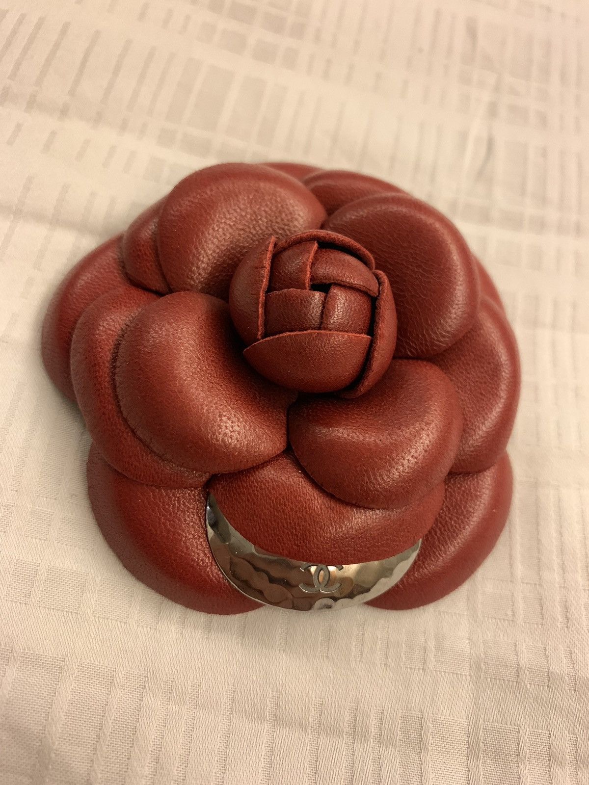 Chanel camelia brooch pin newest leather