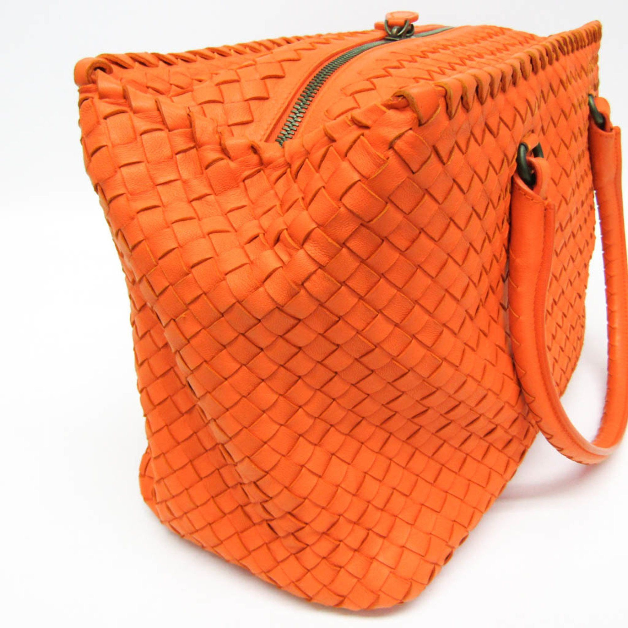 Bottega Veneta Intrecciato Orange Leather Handbag (Pre-Owned) Size ONE SIZE - 3 Thumbnail