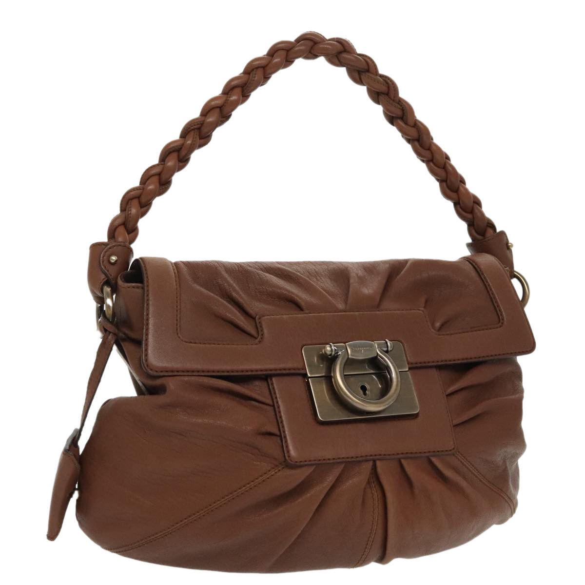 Salvatore Ferragamo Gancini Brown Leather Shoulder Bag (Pre-Owned) Size ONE SIZE - 3 Thumbnail