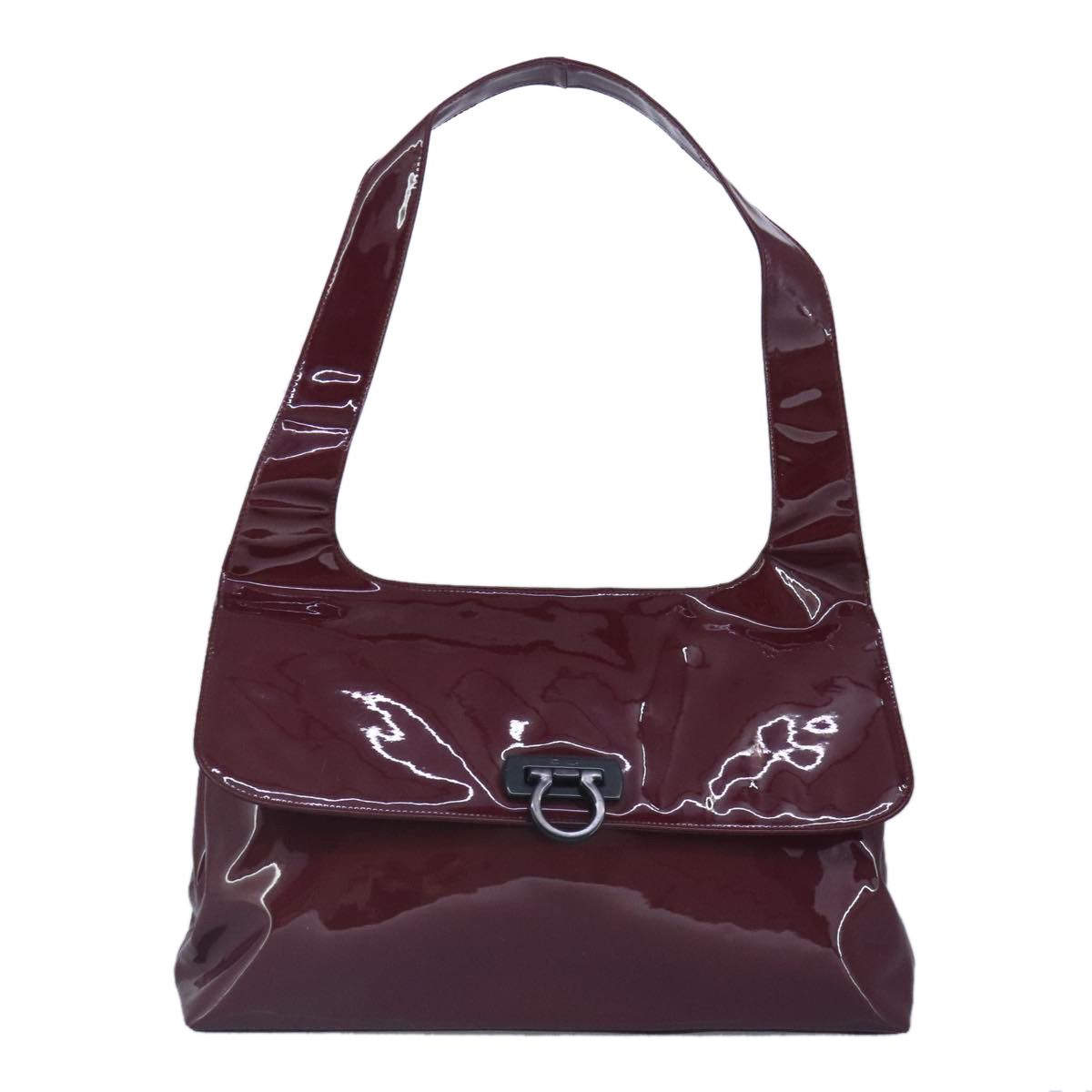Salvatore Ferragamo Gancini Burgundy Patent Leather Shoulder Bag (Pre-Owned) Size ONE SIZE - 3 Thumbnail