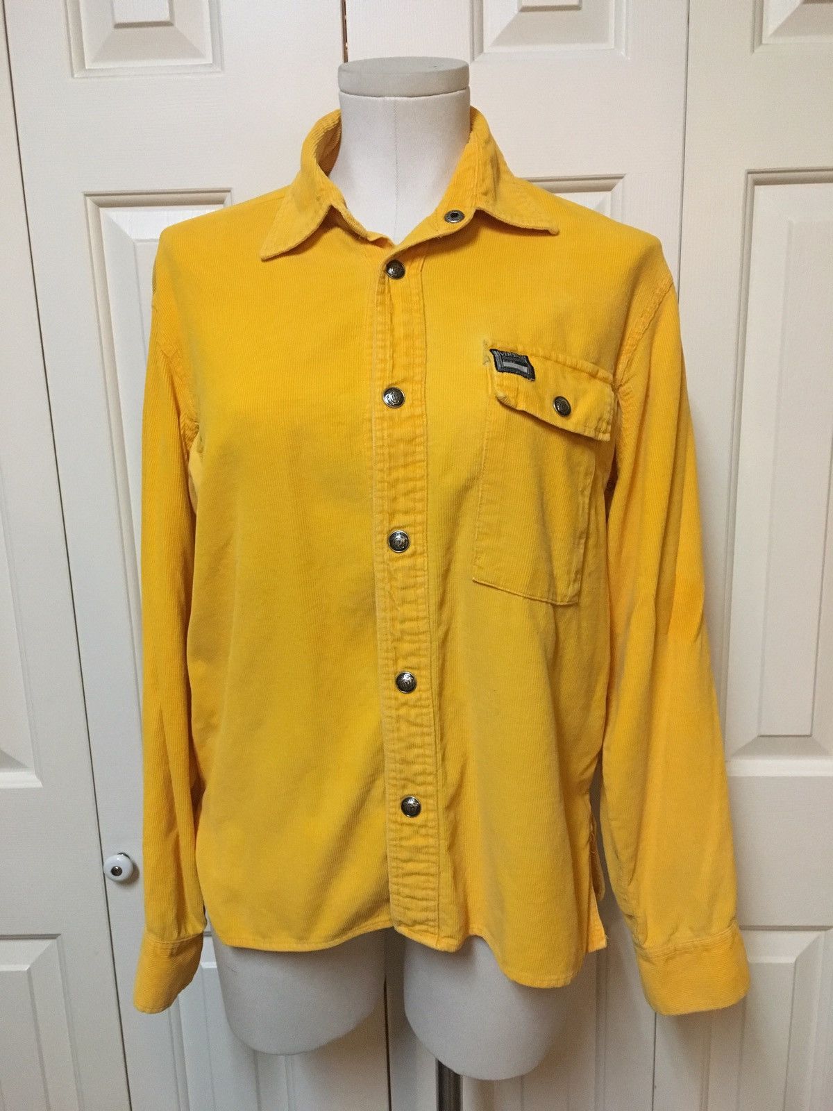 Vintage Versace Couture Yellow Corduroy Snap Button Shirt