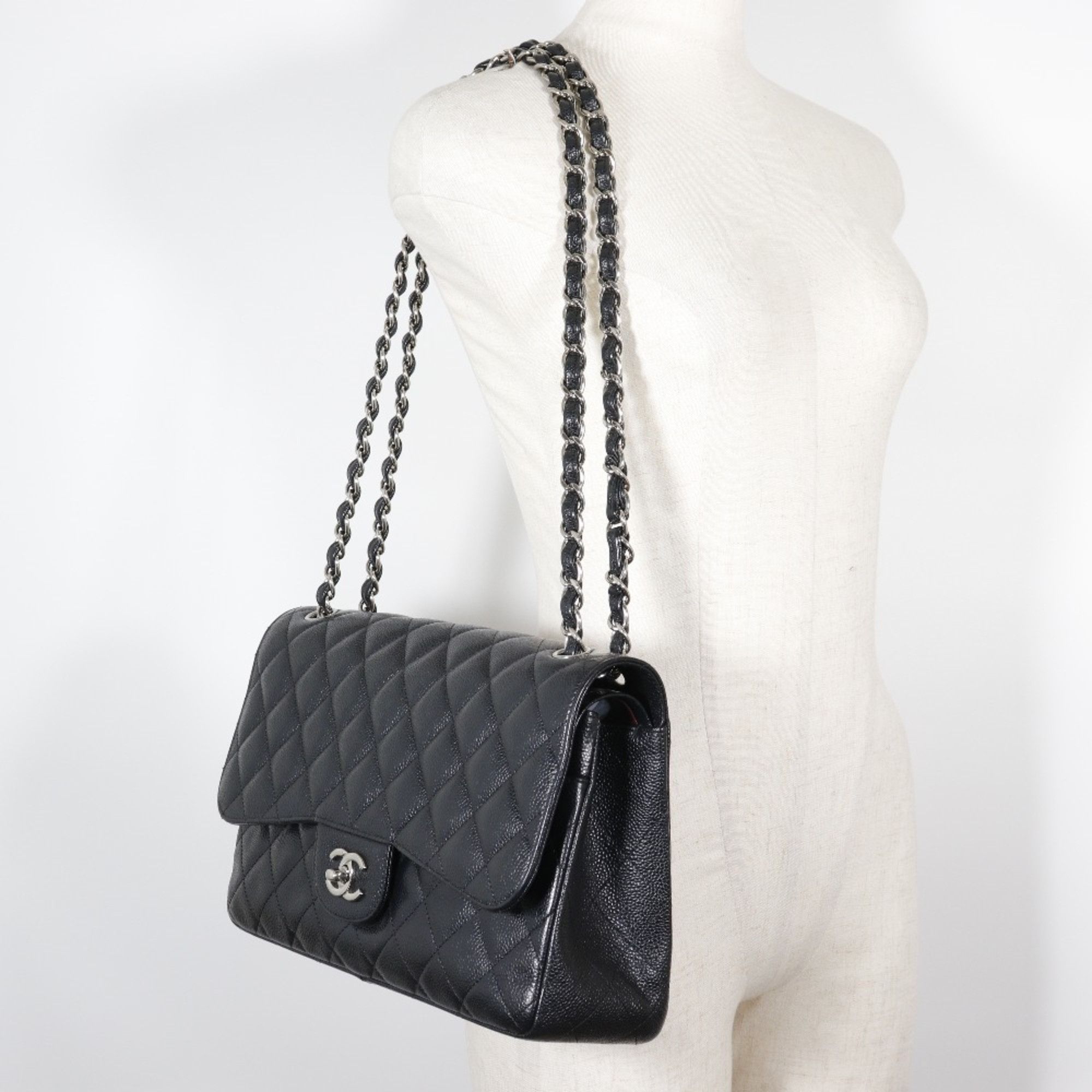 Chanel CHANEL Deca Matelasse 30 Shoulder Bag Chain Double Flap A58600 Caviar Skin Black A5 Turn Lock Women's Size ONE SIZE - 12 Thumbnail