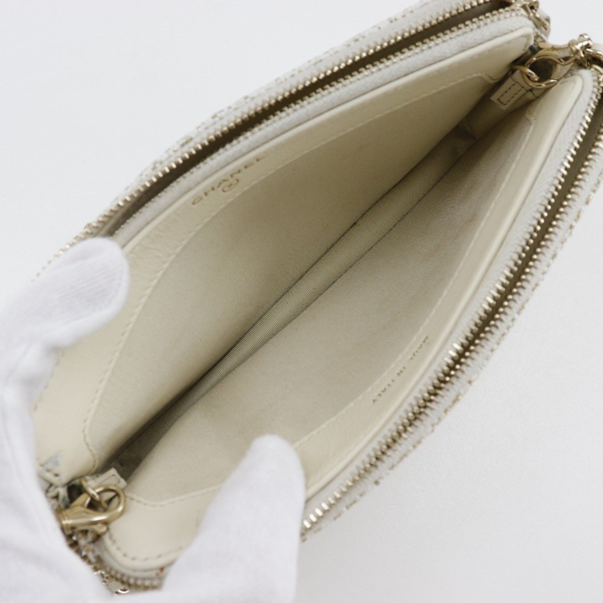 Chanel CHANEL Deauville Chain Shoulder Bag Clutch A84415 Tweed White 2way ChainShoulder Women's Size ONE SIZE - 5 Thumbnail