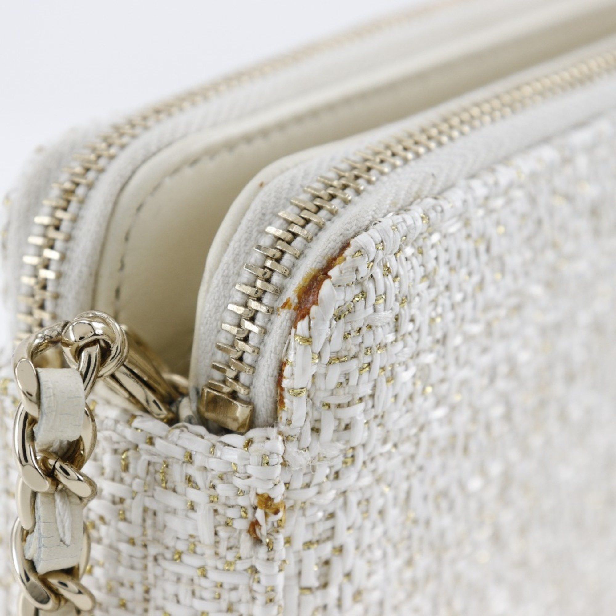 Chanel CHANEL Deauville Chain Shoulder Bag Clutch A84415 Tweed White 2way ChainShoulder Women's Size ONE SIZE - 9 Thumbnail