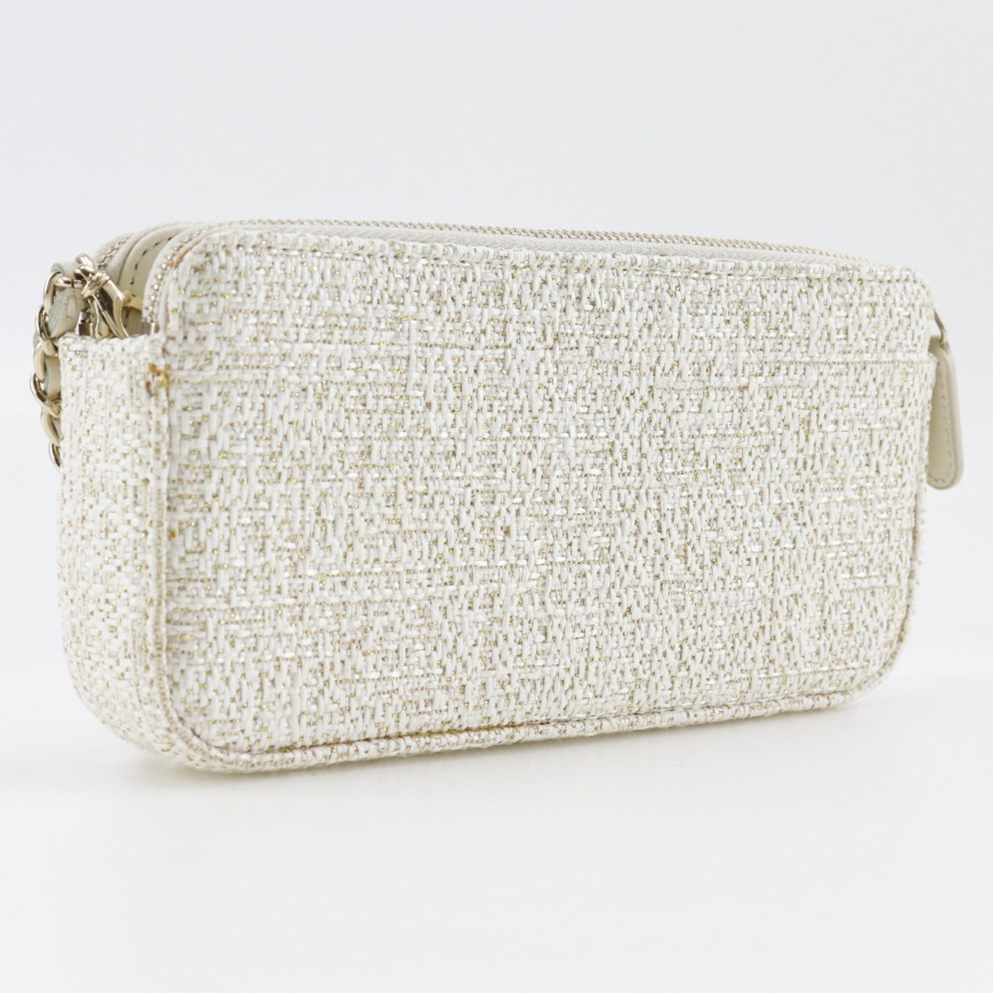 Chanel CHANEL Deauville Chain Shoulder Bag Clutch A84415 Tweed White 2way ChainShoulder Women's Size ONE SIZE - 3 Thumbnail