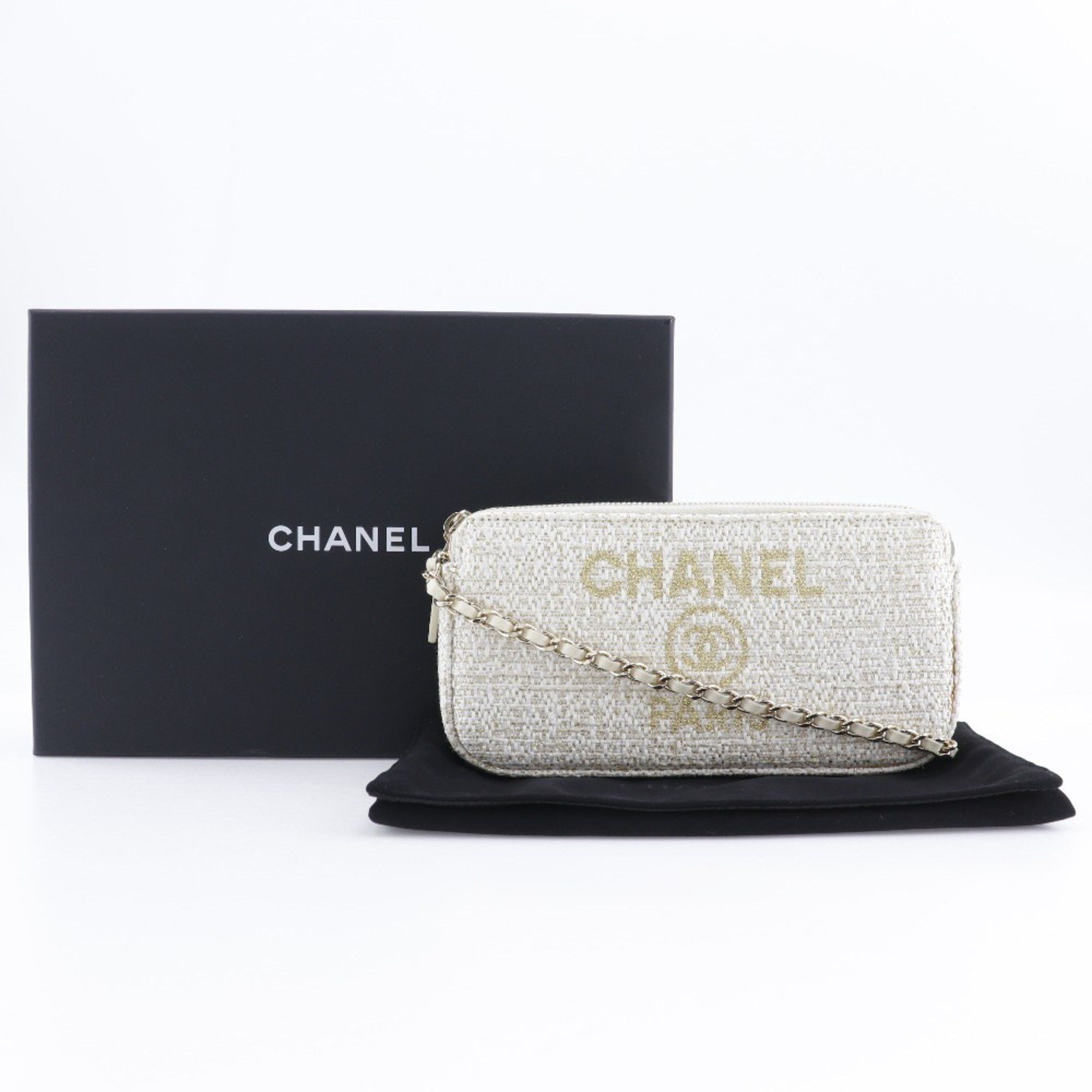Chanel CHANEL Deauville Chain Shoulder Bag Clutch A84415 Tweed White 2way ChainShoulder Women's Size ONE SIZE - 18 Thumbnail