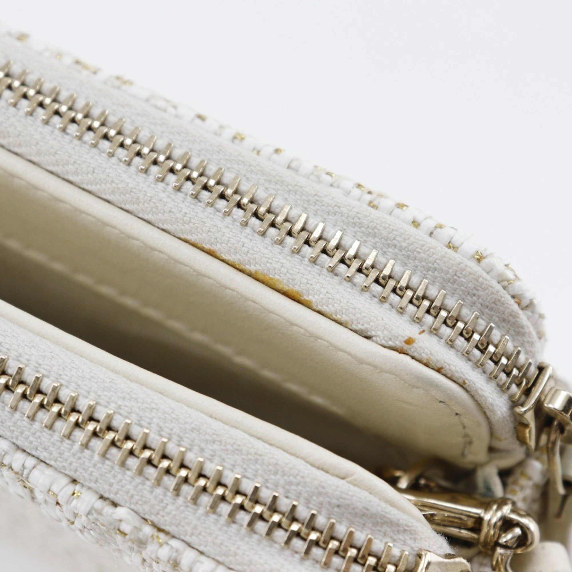 Chanel CHANEL Deauville Chain Shoulder Bag Clutch A84415 Tweed White 2way ChainShoulder Women's Size ONE SIZE - 8 Thumbnail