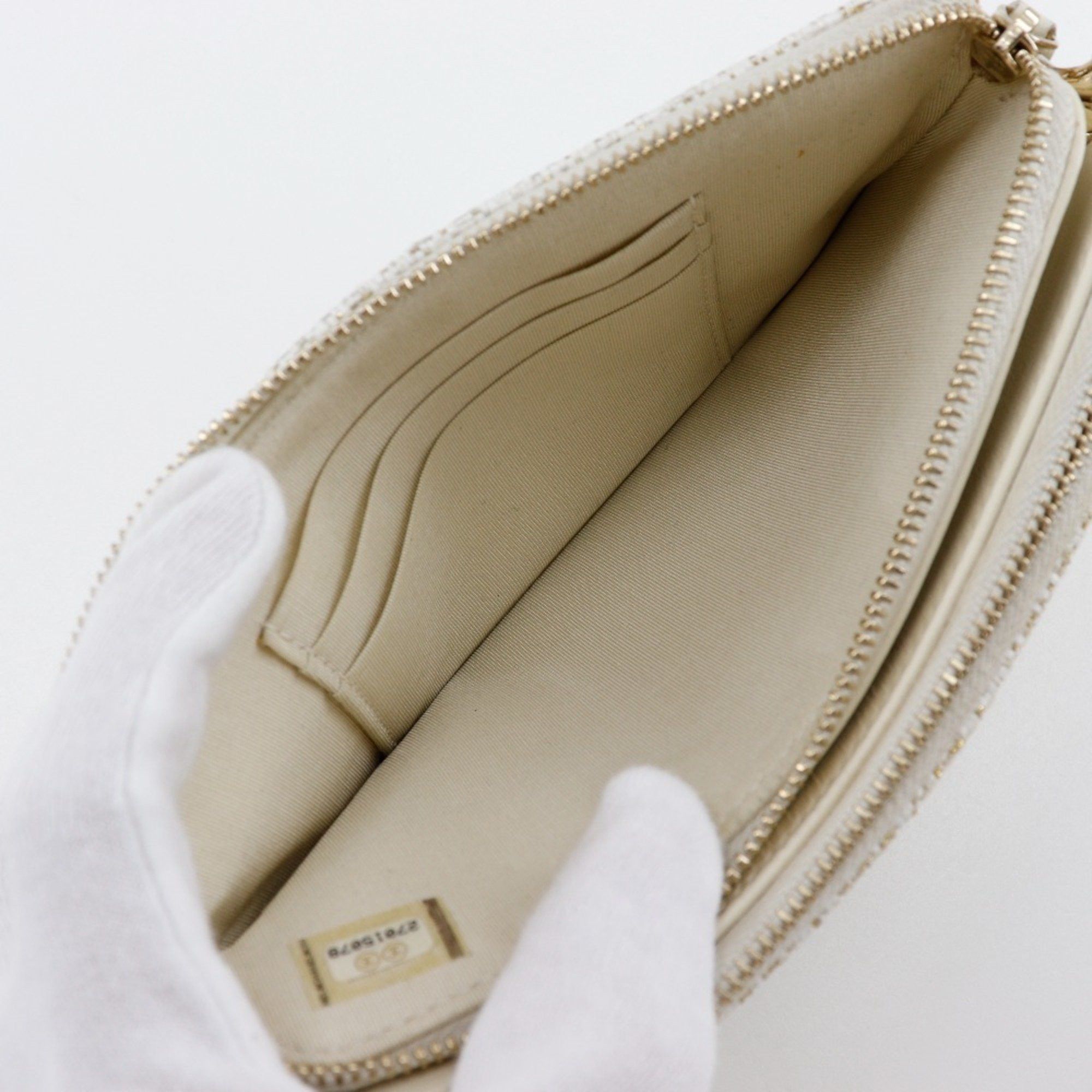 Chanel CHANEL Deauville Chain Shoulder Bag Clutch A84415 Tweed White 2way ChainShoulder Women's Size ONE SIZE - 6 Thumbnail
