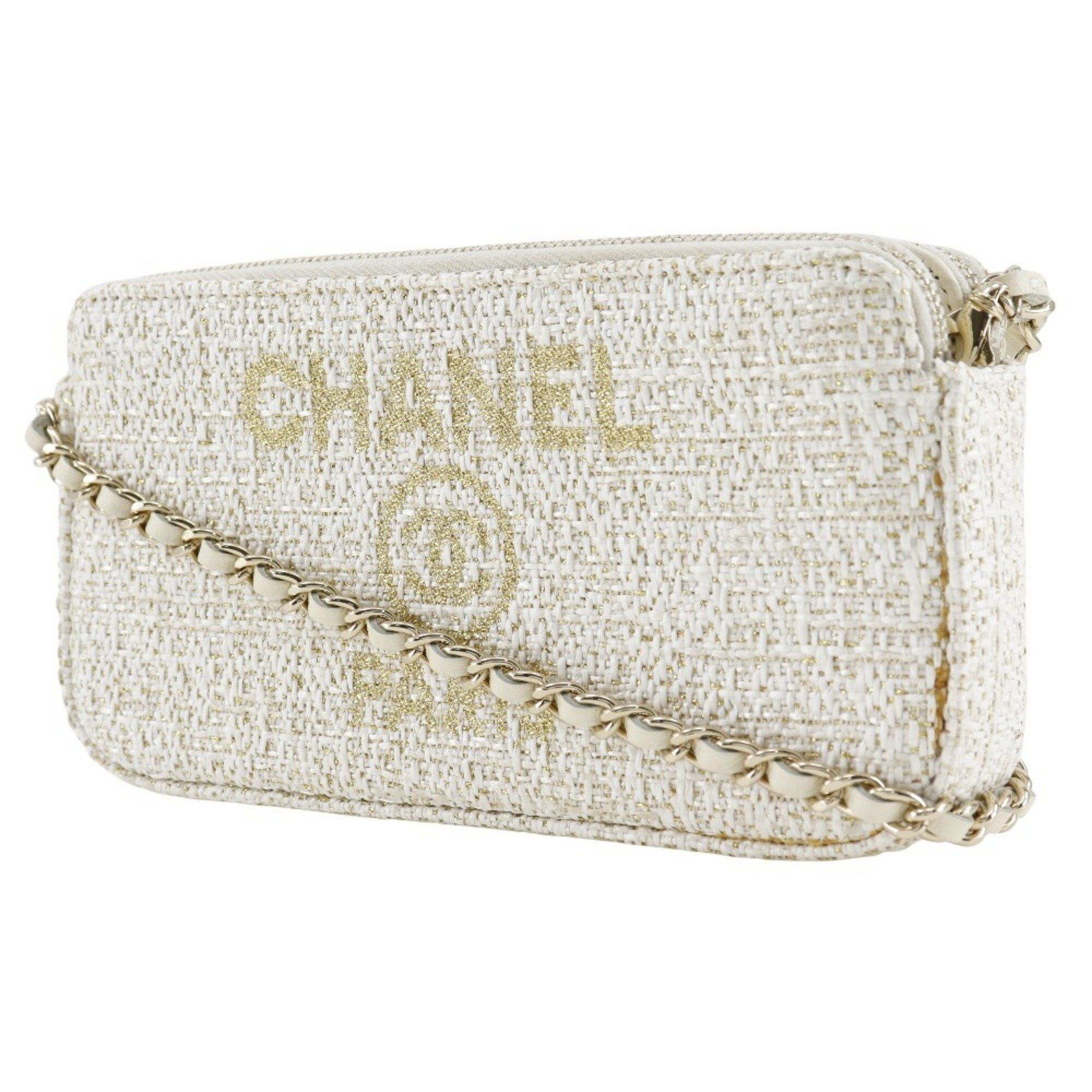 Chanel CHANEL Deauville Chain Shoulder Bag Clutch A84415 Tweed White 2way ChainShoulder Women's Size ONE SIZE - 2 Thumbnail