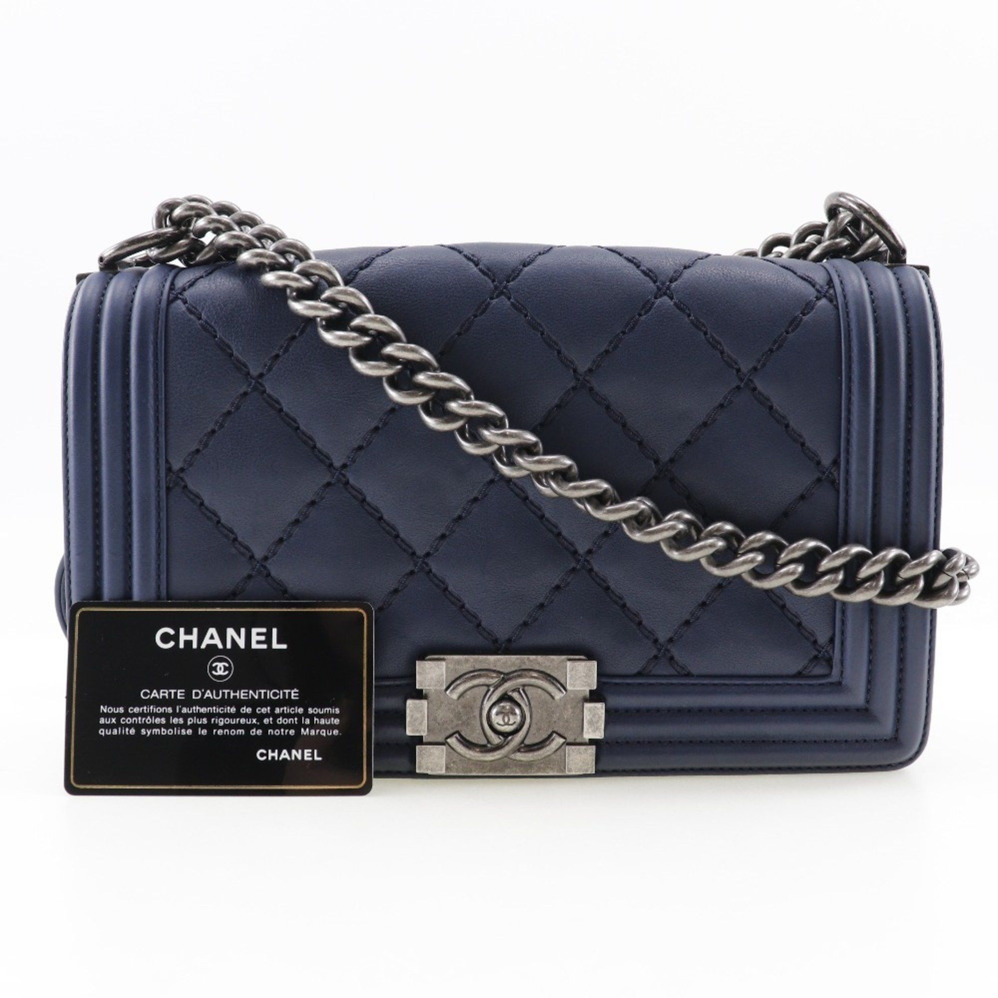Chanel CHANEL Boy Chanel Shoulder Bag Chain Matelasse Lambskin Navy Flap Women's Size ONE SIZE - 13 Thumbnail