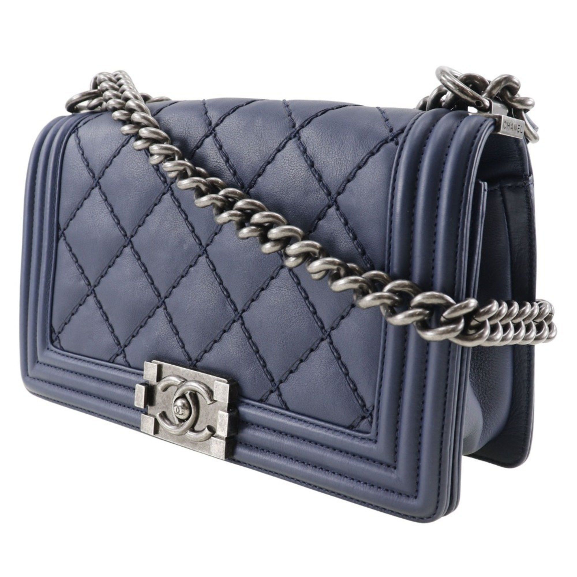 Chanel CHANEL Boy Chanel Shoulder Bag Chain Matelasse Lambskin Navy Flap Women's Size ONE SIZE - 2 Thumbnail