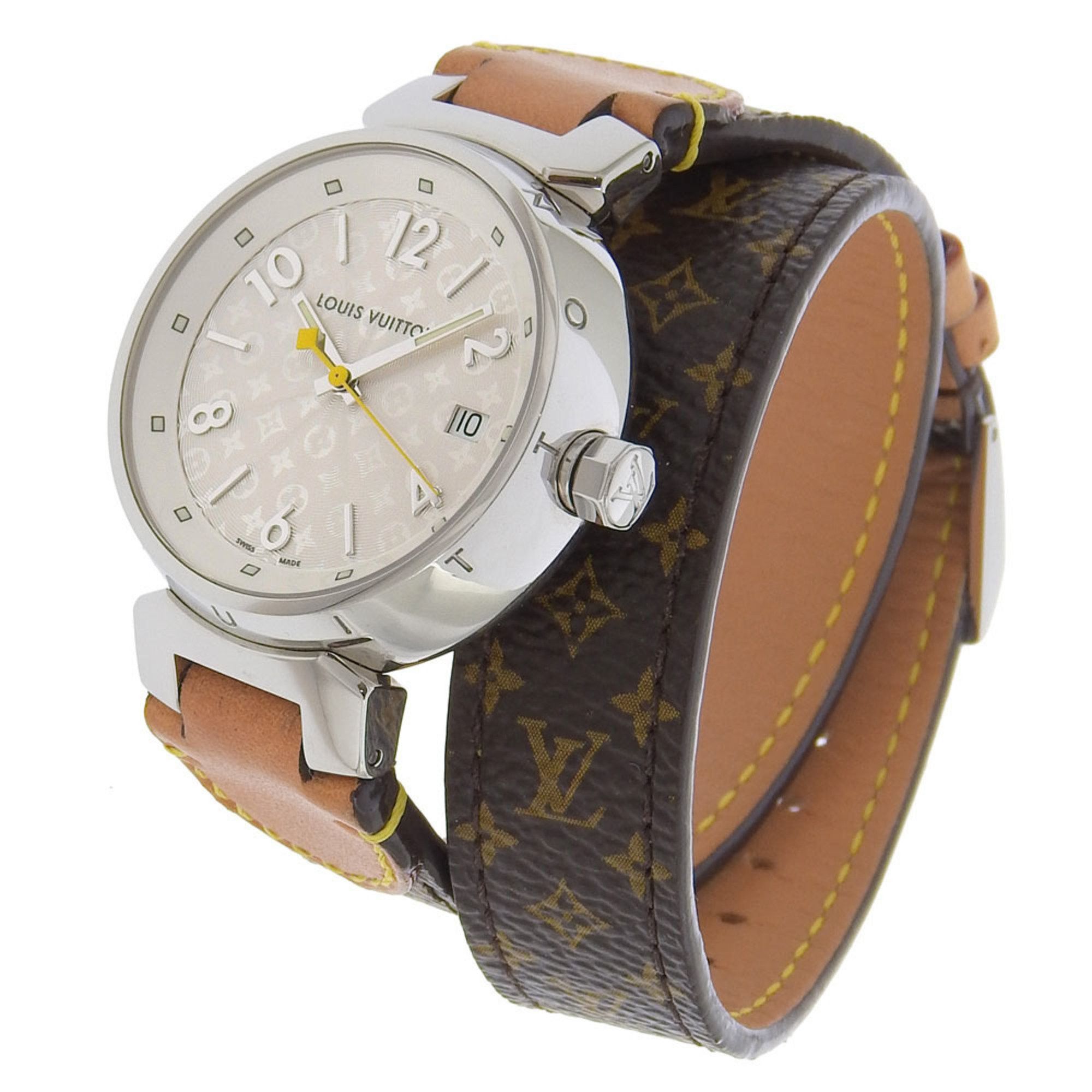 Louis Vuitton Louis Vuitton Tambour Watch Q1313 Stainless Steel x Monogram Canvas Quartz Analog Display White Dial Women's Size ONE SIZE - 2 Thumbnail