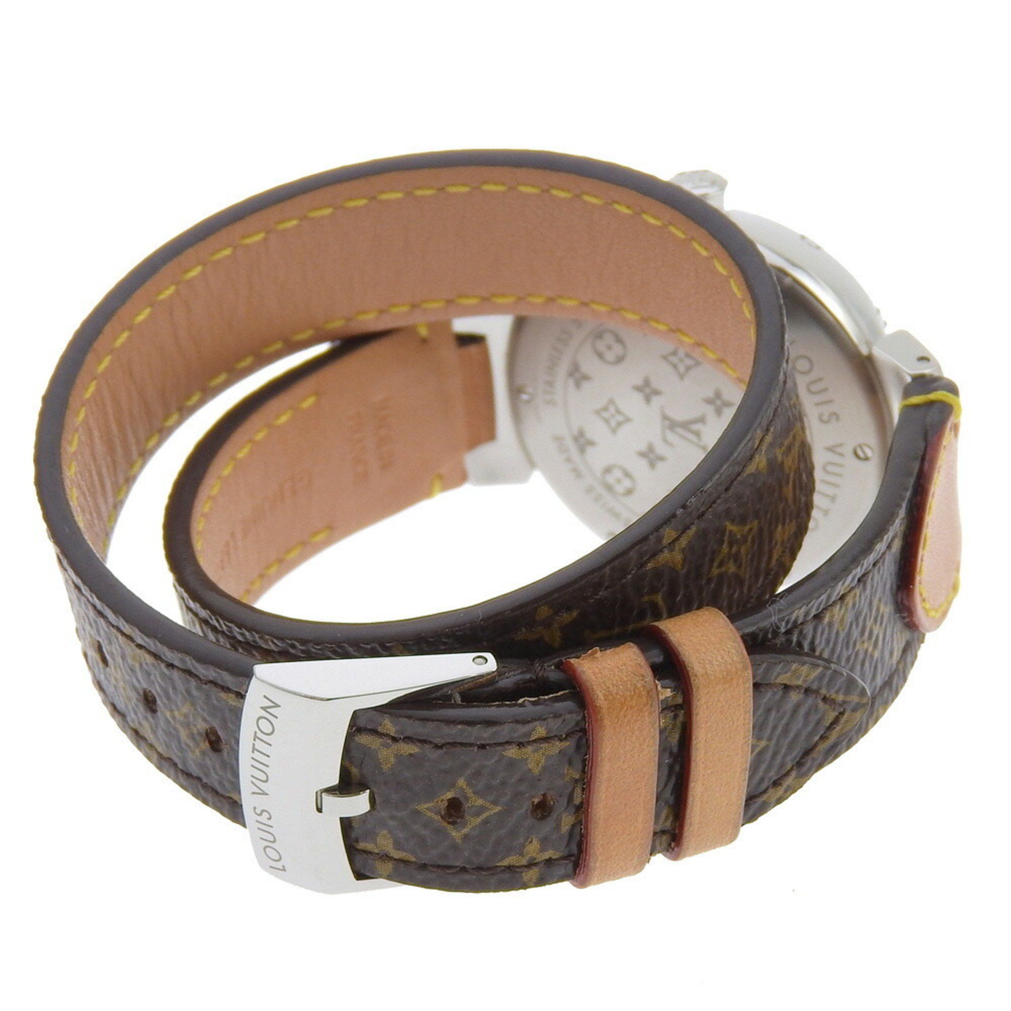 Louis Vuitton Louis Vuitton Tambour Watch Q1313 Stainless Steel x Monogram Canvas Quartz Analog Display White Dial Women's Size ONE SIZE - 5 Thumbnail