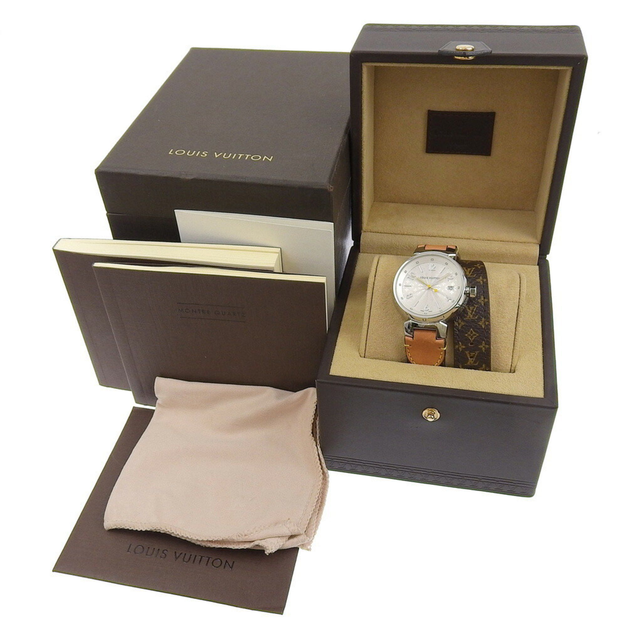Louis Vuitton Louis Vuitton Tambour Watch Q1313 Stainless Steel x Monogram Canvas Quartz Analog Display White Dial Women's Size ONE SIZE - 7 Thumbnail