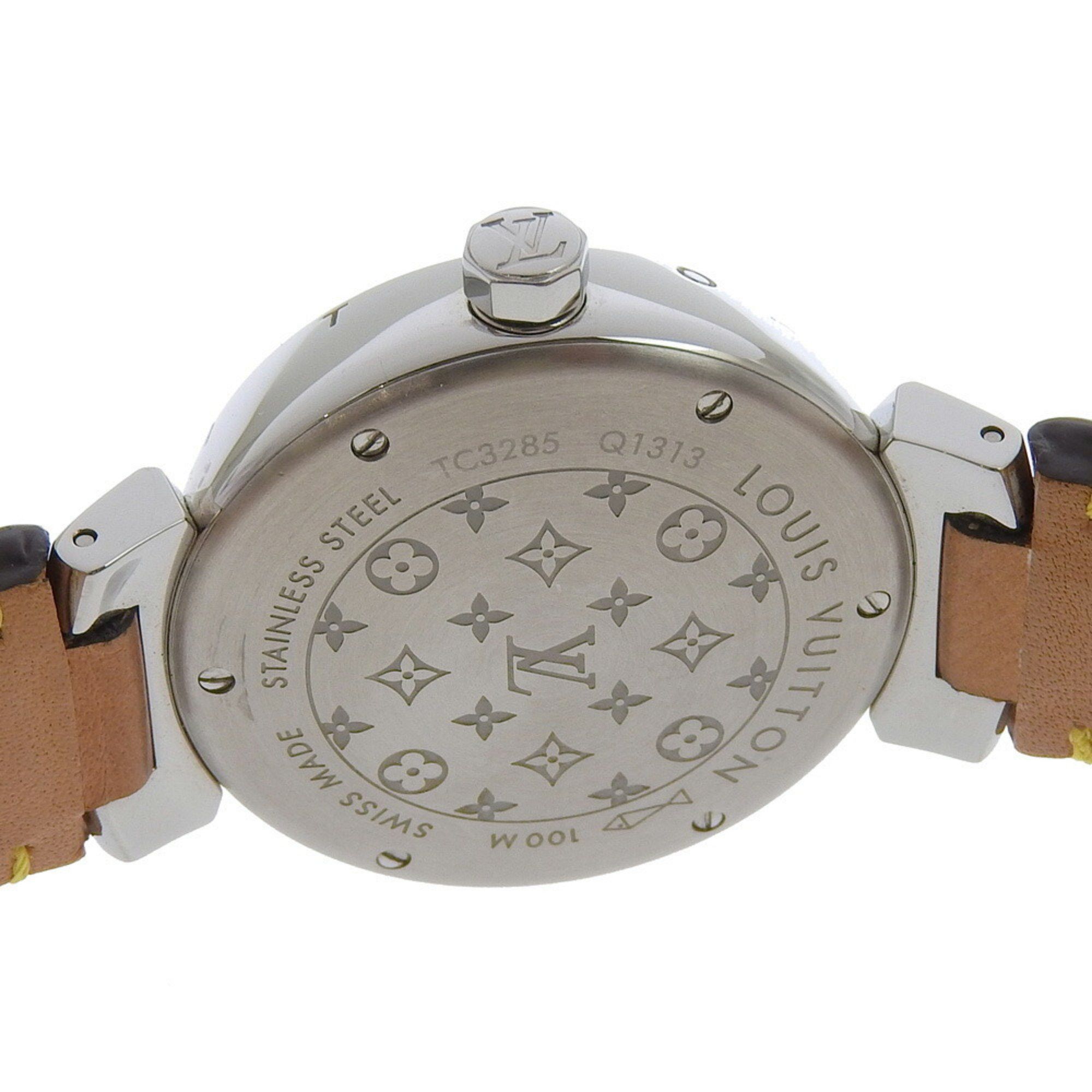 Louis Vuitton Louis Vuitton Tambour Watch Q1313 Stainless Steel x Monogram Canvas Quartz Analog Display White Dial Women's Size ONE SIZE - 4 Thumbnail