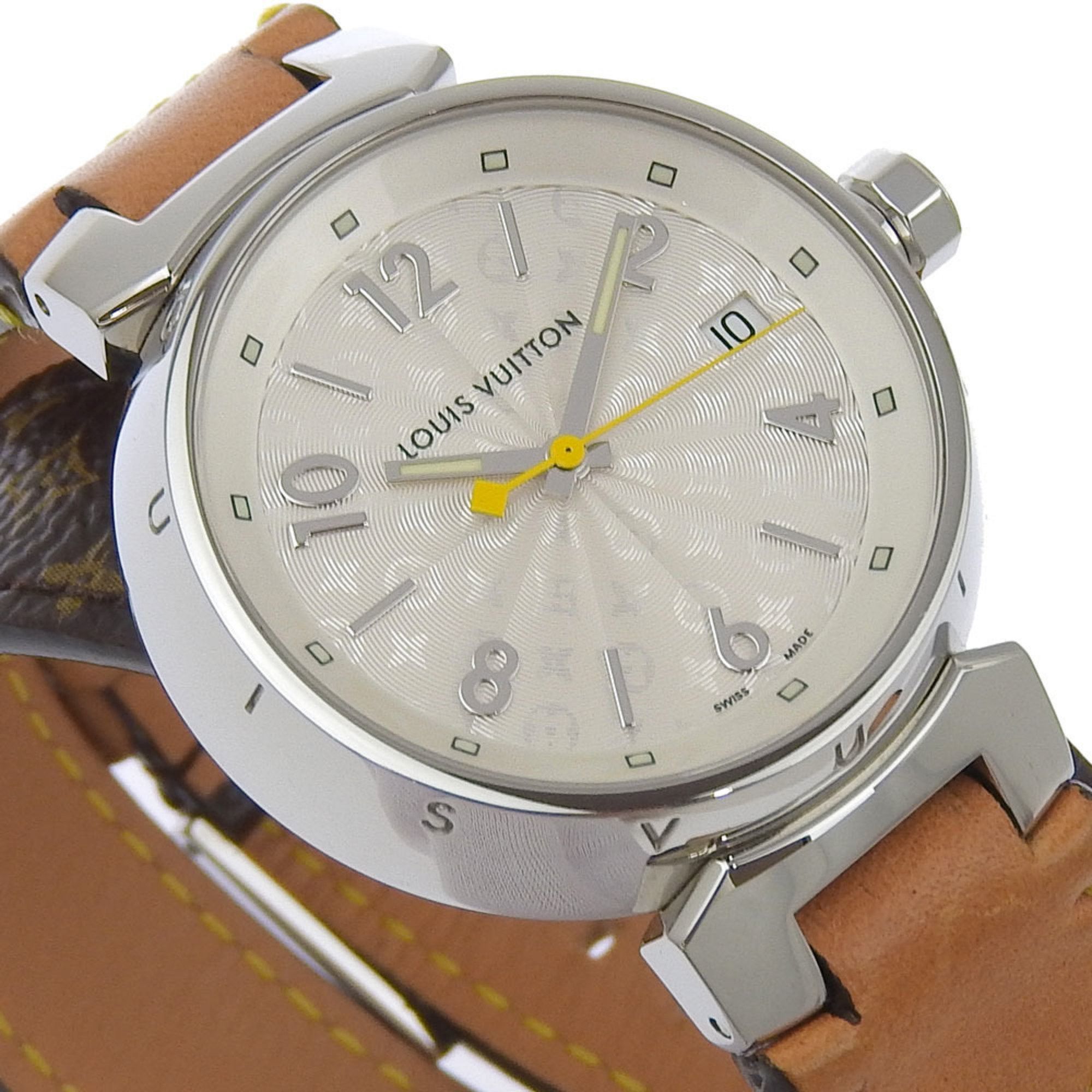 Louis Vuitton Louis Vuitton Tambour Watch Q1313 Stainless Steel x Monogram Canvas Quartz Analog Display White Dial Women's Size ONE SIZE - 3 Thumbnail