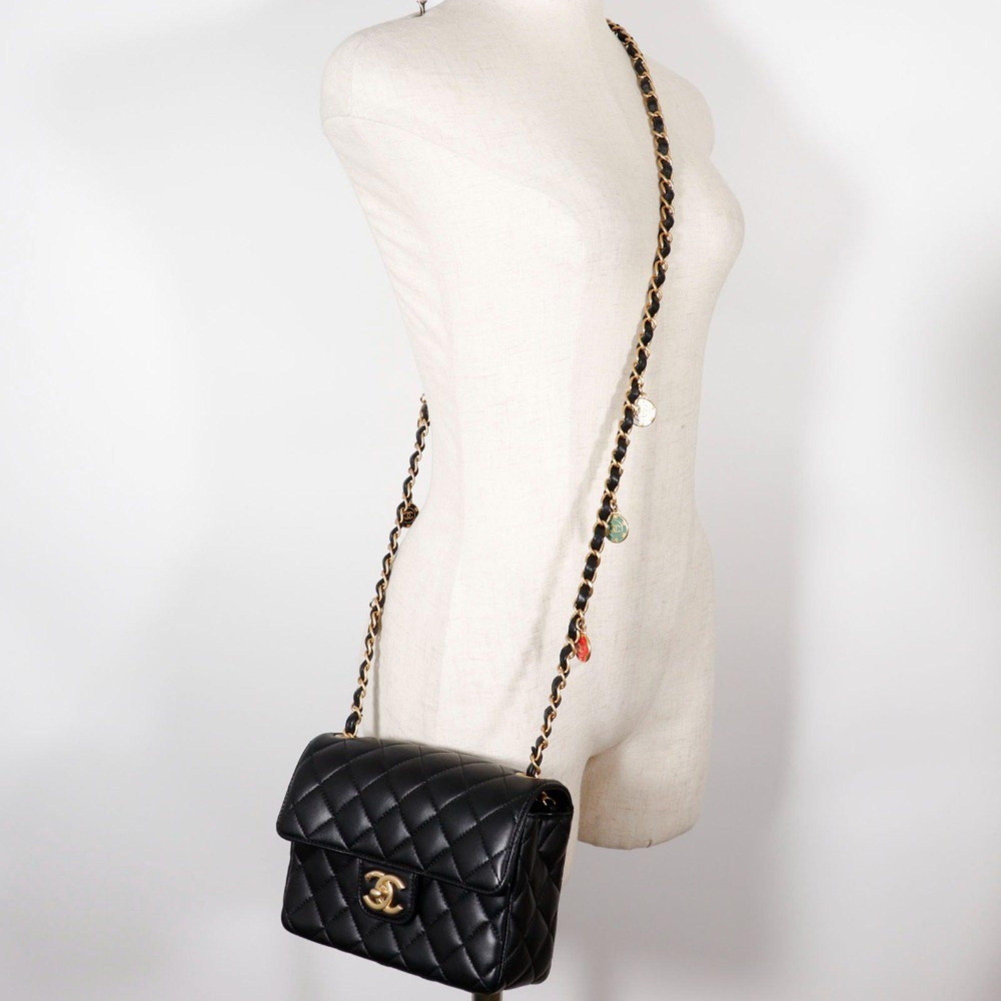 Chanel CHANEL Matelasse Shoulder Bag Chain Coco Mark Charm Calfskin Black Turn Lock Women's Size ONE SIZE - 9 Thumbnail