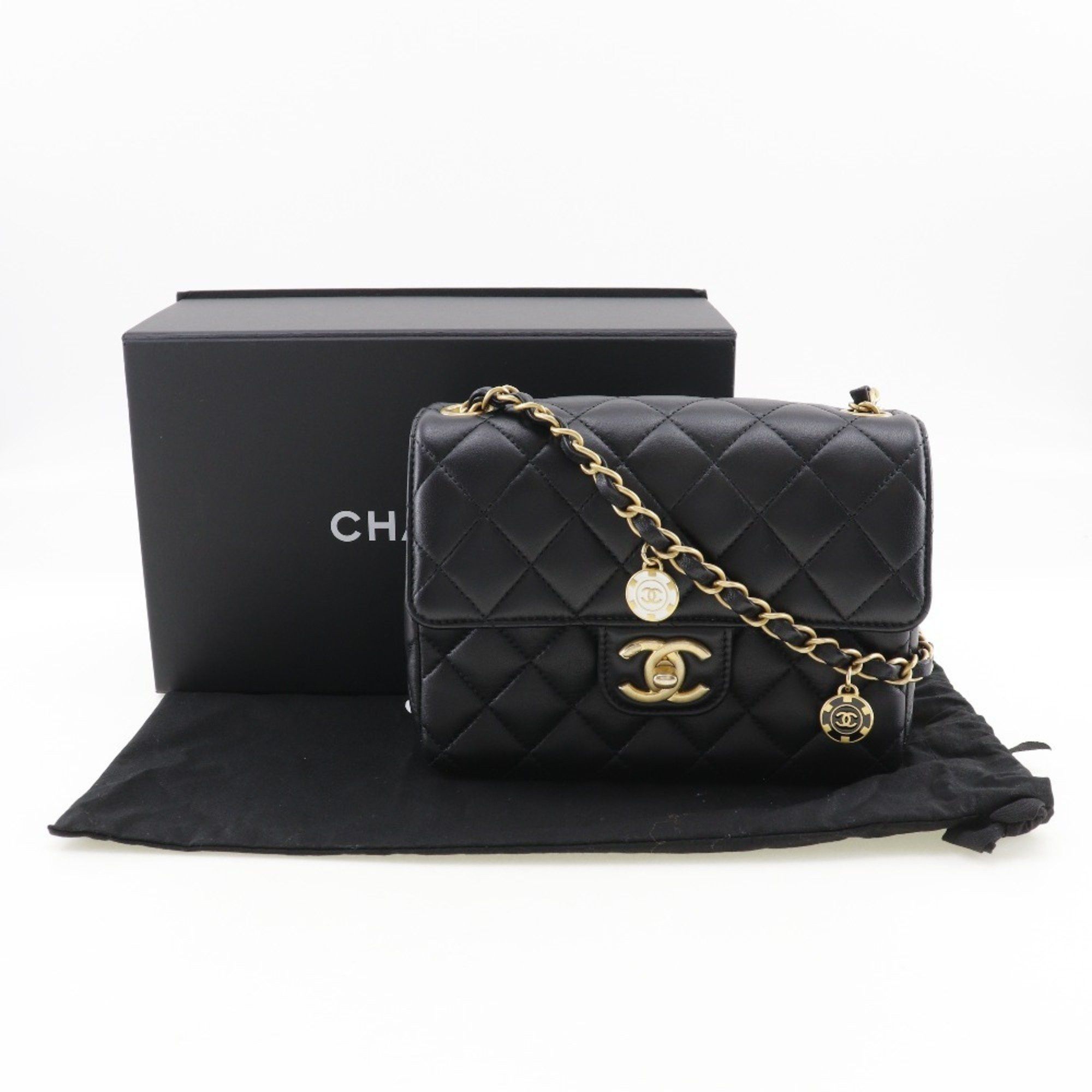 Chanel CHANEL Matelasse Shoulder Bag Chain Coco Mark Charm Calfskin Black Turn Lock Women's Size ONE SIZE - 10 Thumbnail
