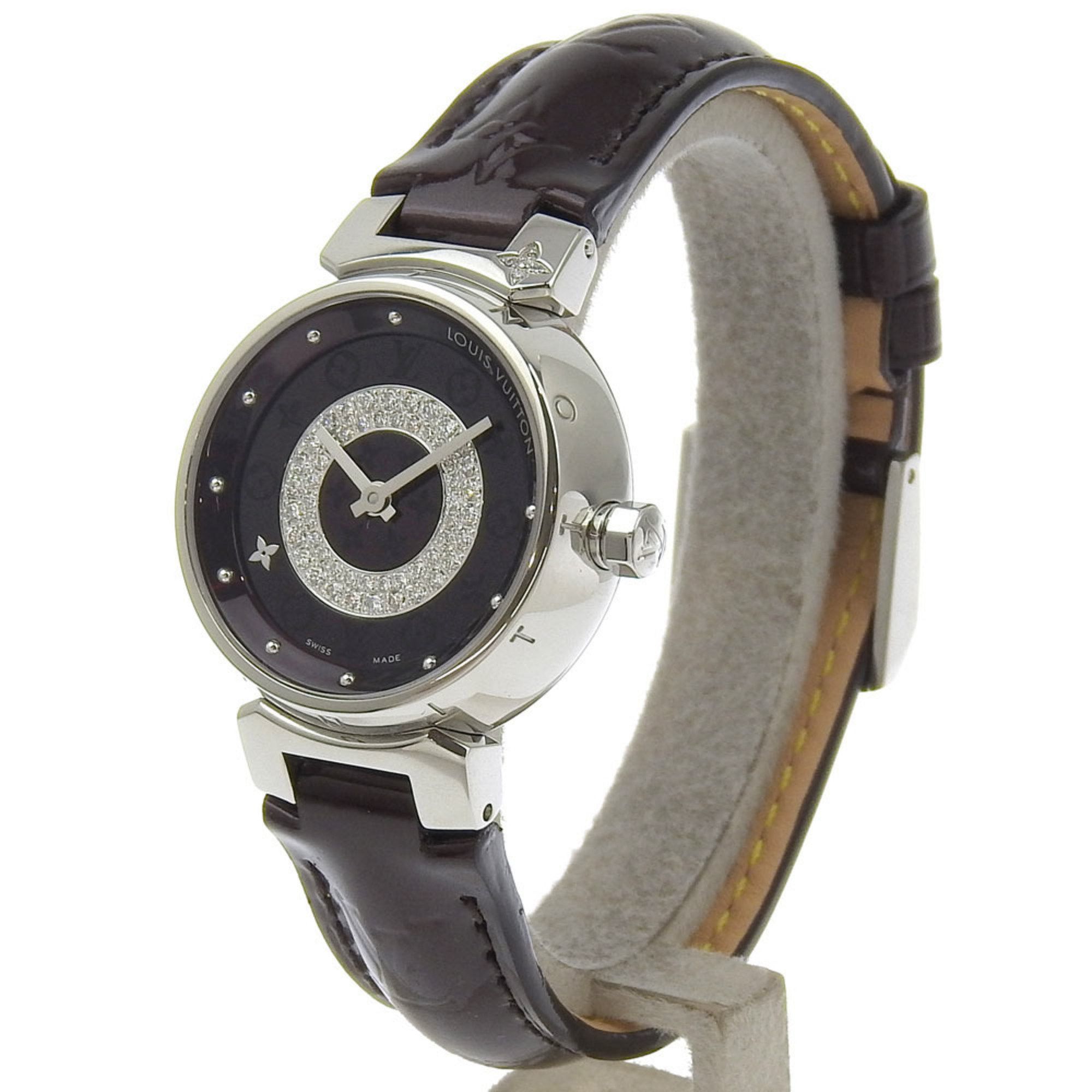 Louis Vuitton Louis Vuitton Tambour Watch Disc Diamant Amarante Q121U Stainless Steel x Monogram Vernis Diamond Quartz Analog Display Amarant Dial Women's Size ONE SIZE - 2 Thumbnail